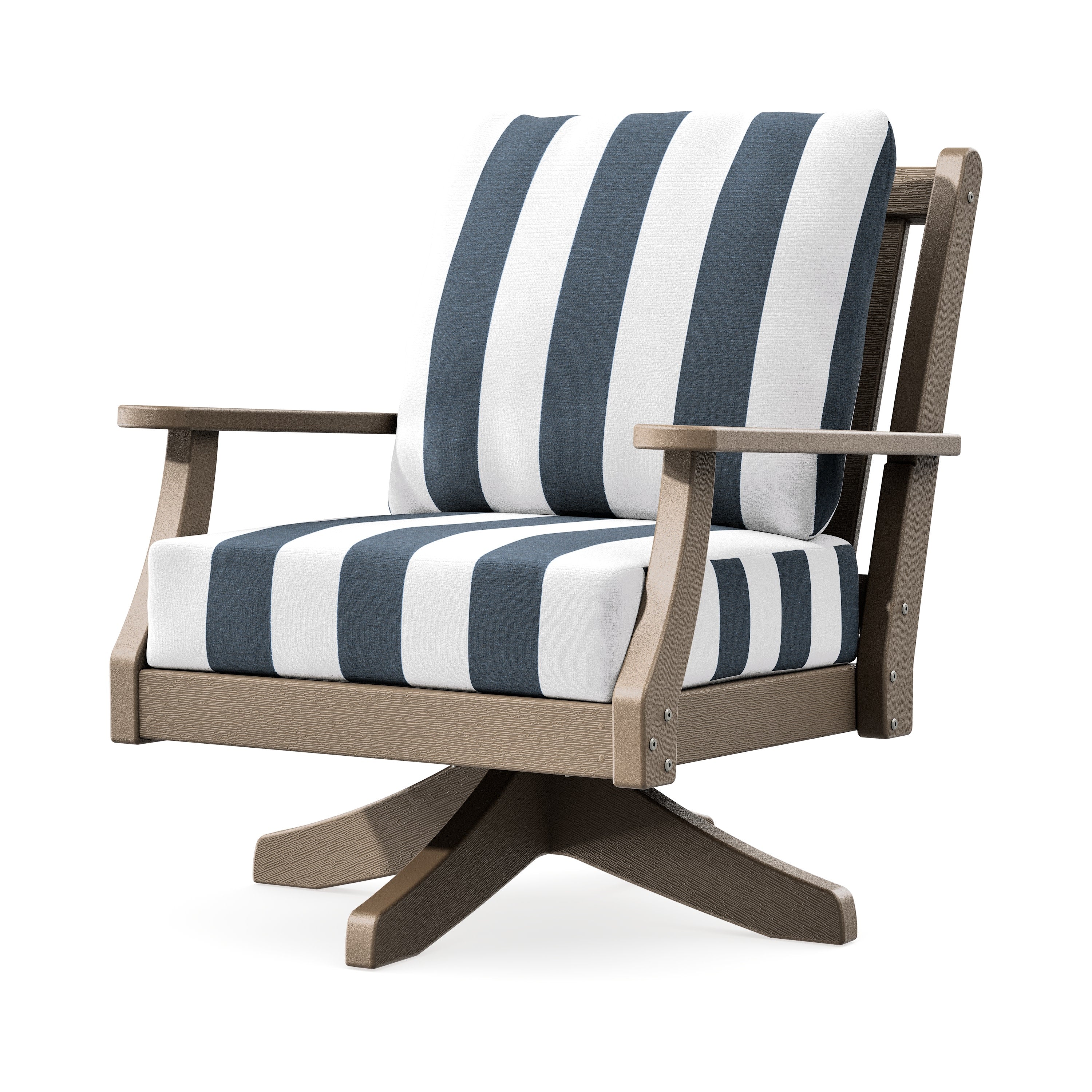 Wovendale Deep Seating Swivel Chair in Vintage Sahara / Cabana Stripe Marine Indigo