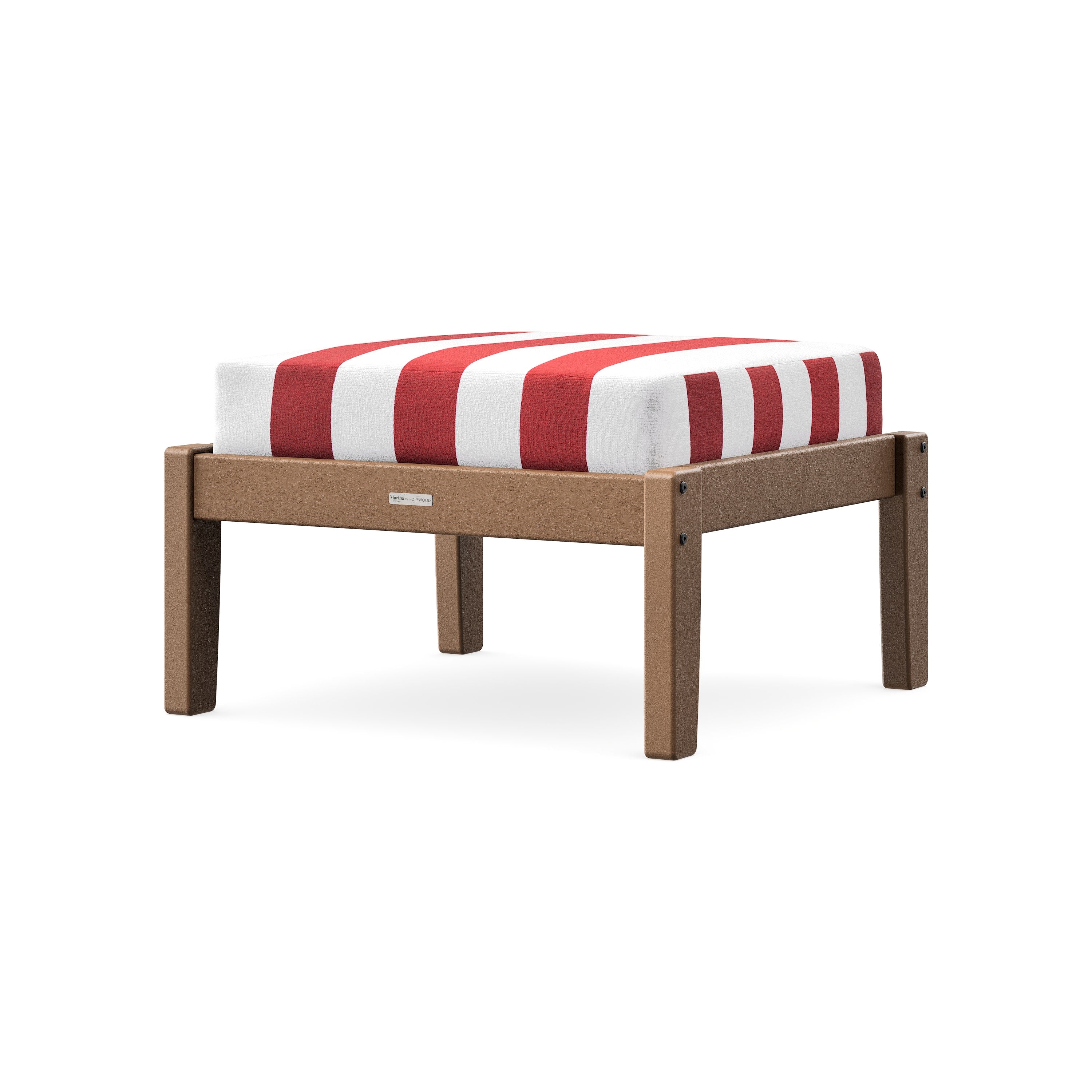 Chinoiserie Deep Seating Ottoman in Teak / Cabana Stripe Crimson
