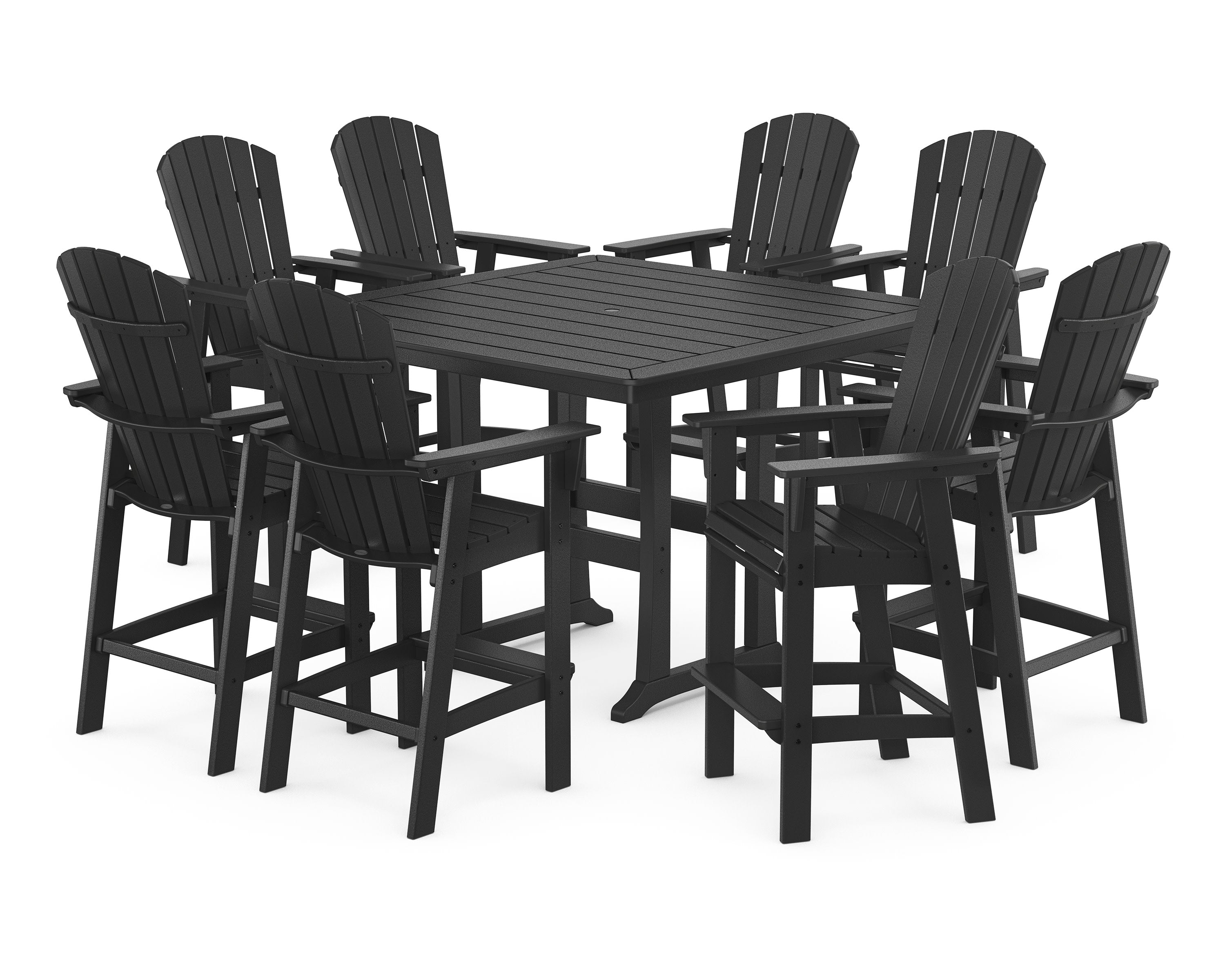 Nautical Curveback Adirondack 9-Piece Trestle Bar Set in Black