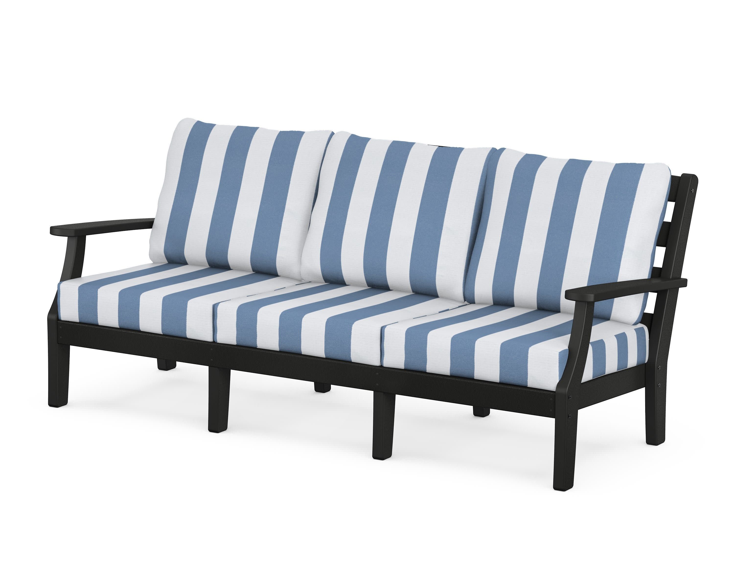 Chesapeake Deep Seating Sofa in Black / Cabana Stripe Sky Blue