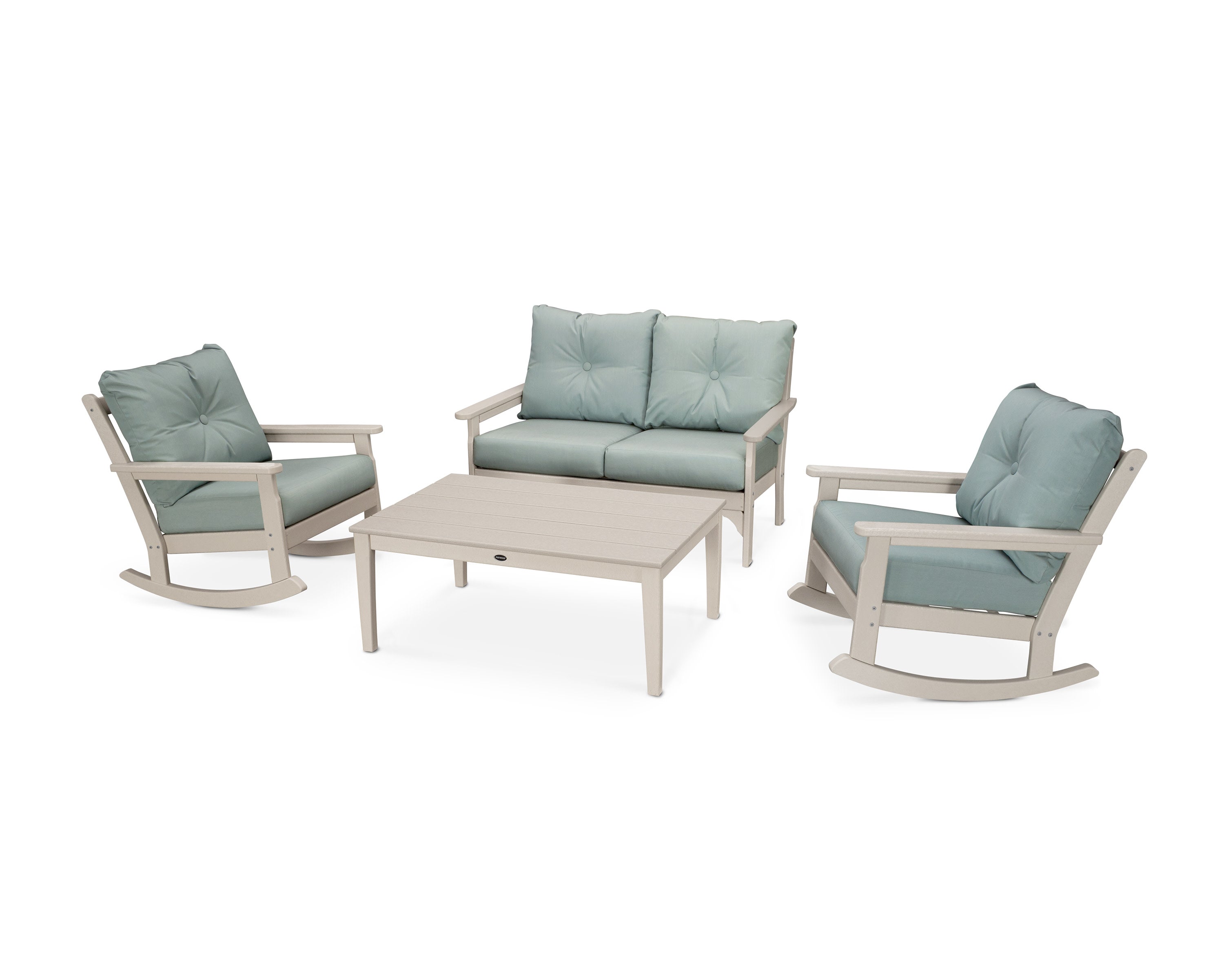 Vineyard 4-Piece Deep Seating Rocking Chair Set in Sand / Spa