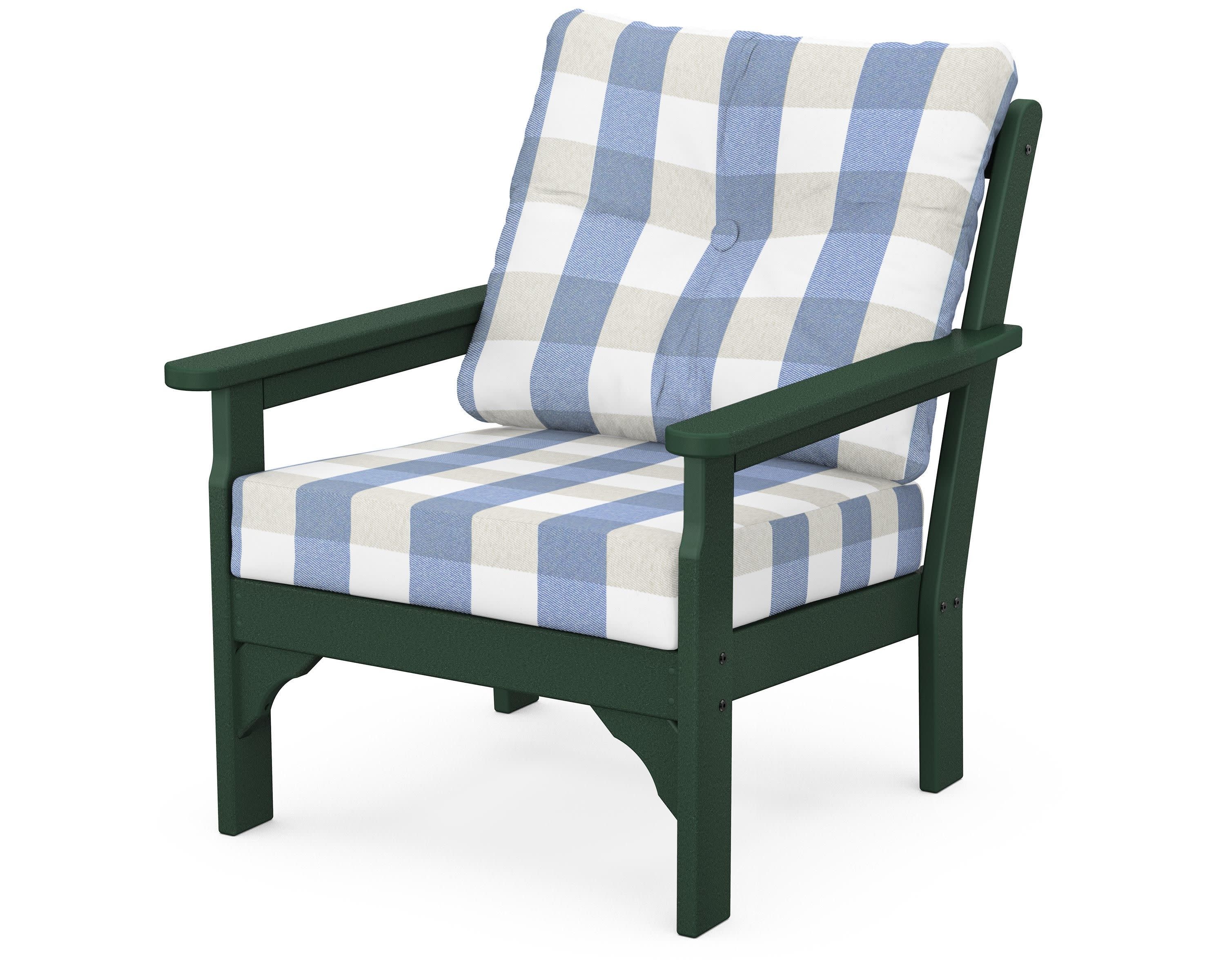Vineyard Deep Seating Chair in Green / Buffalo Plaid Sky Blue