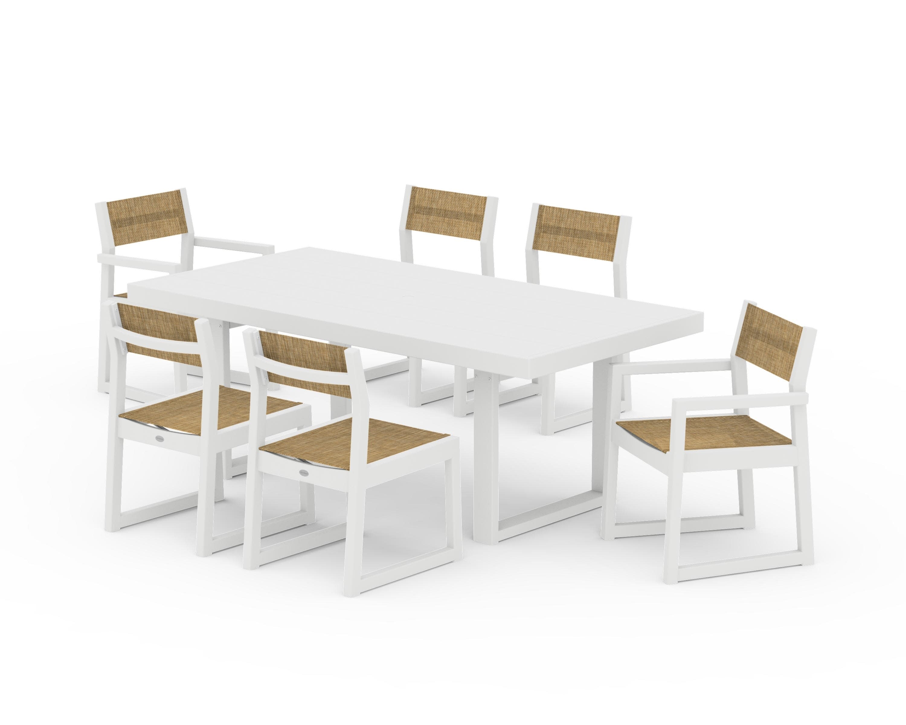 EDGE Sling 7-Piece Dining Set in White / Burlap Sling