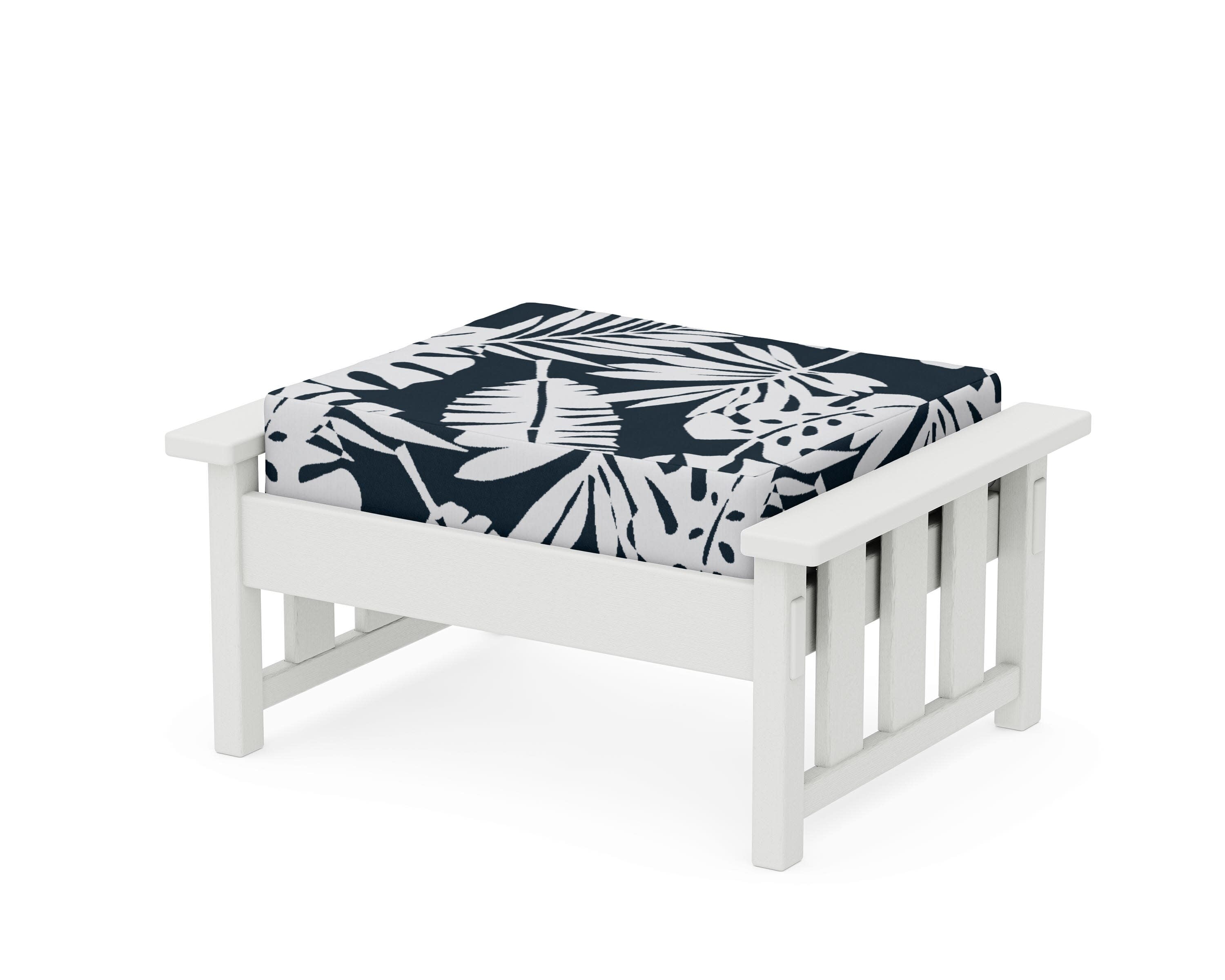 Acadia Deep Seating Ottoman in Vintage White / Leaf Marine Indigo