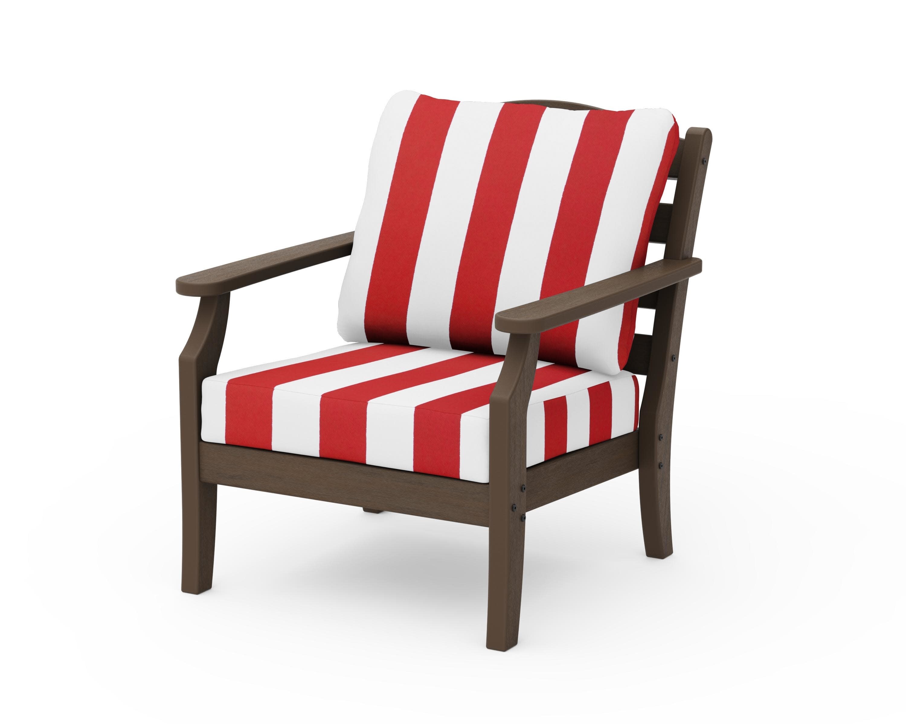 Savannah Deep Seating Chair in Kona / Cabana Stripe Crimson