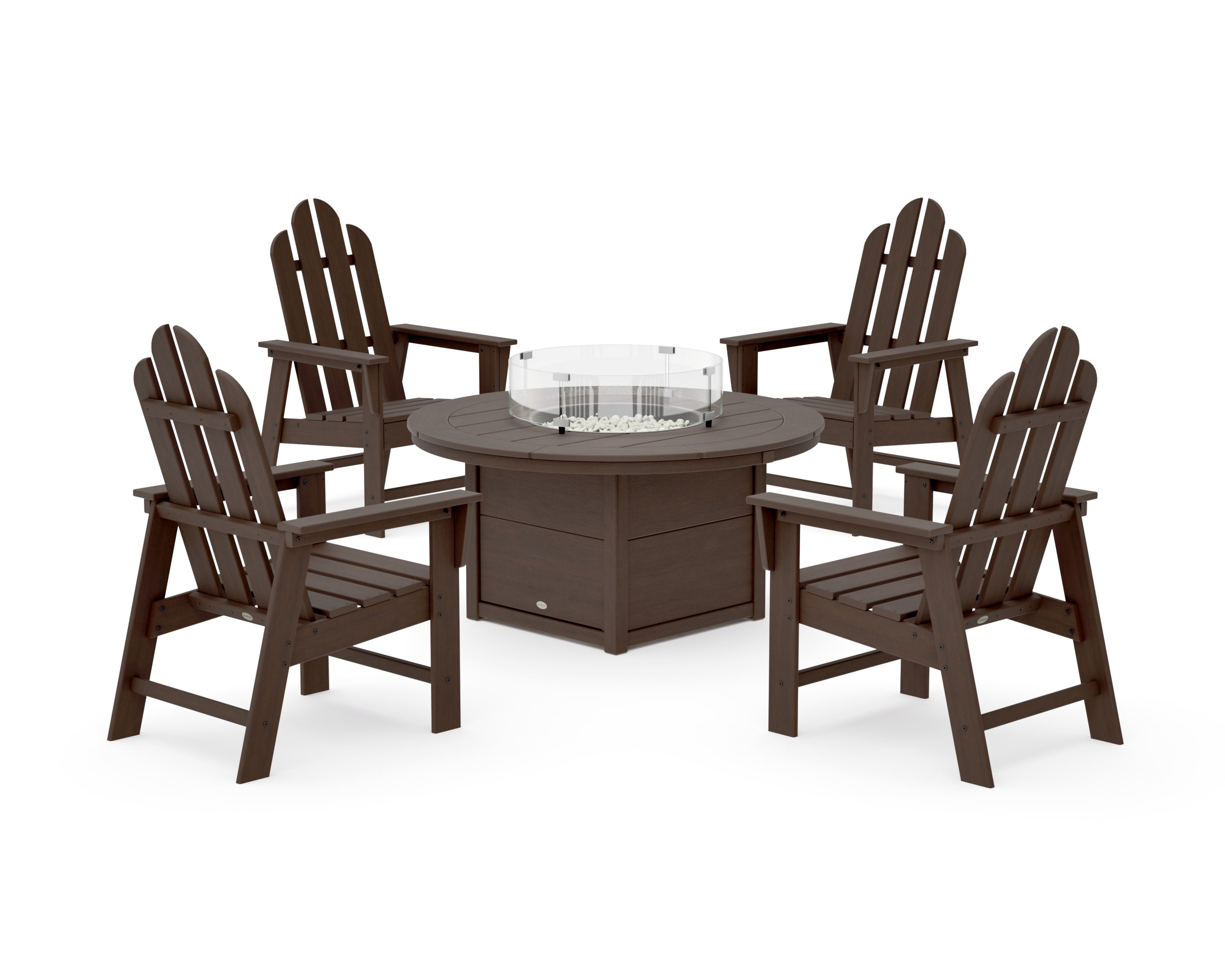 Long Island 4-Piece Upright Adirondack Conversation Set with Fire Pit Table in Kona