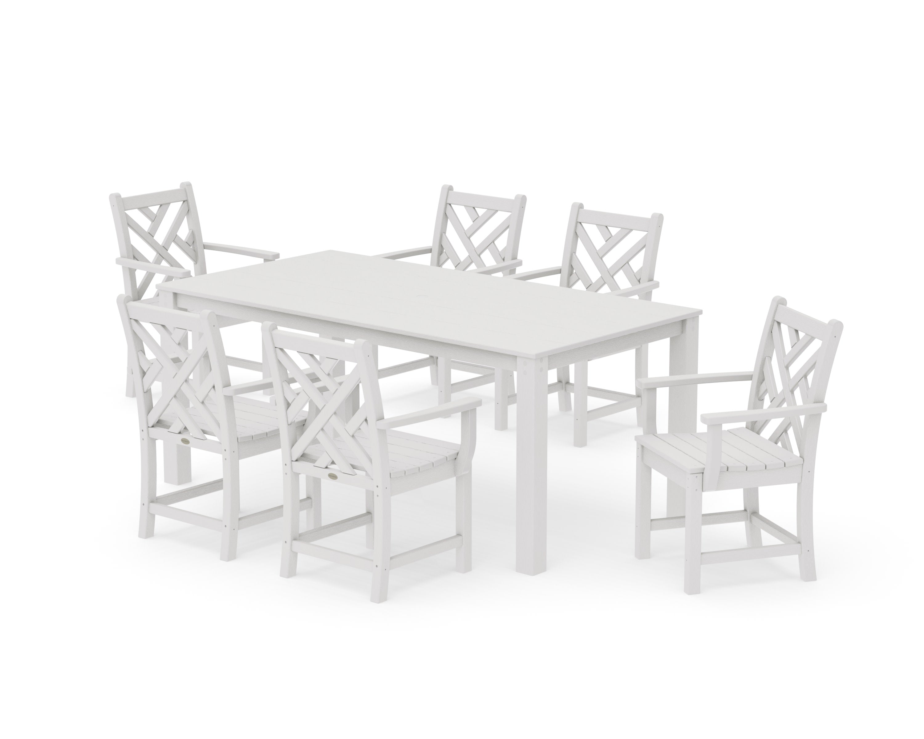 Chippendale Arm Chair 7-Piece Parsons Dining Set in Vintage White
