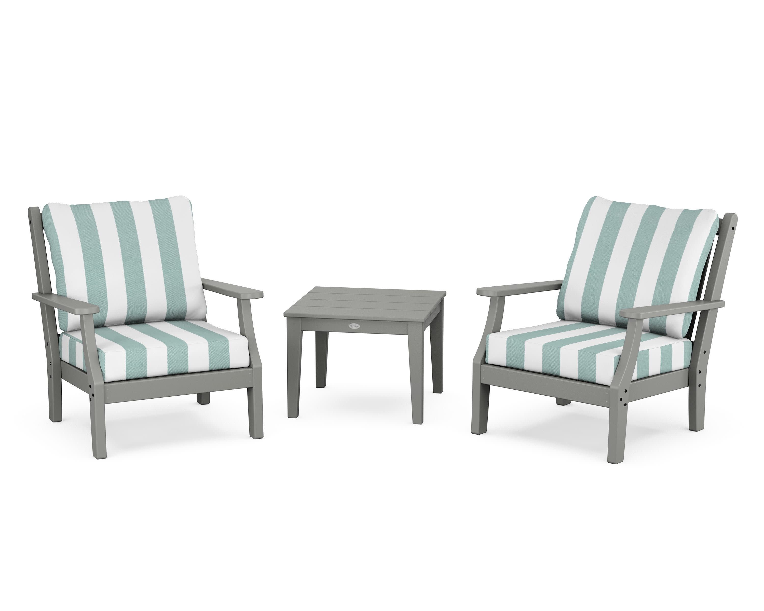 Wovendale 3-Piece Deep Seating Set in Slate Grey / Cabana Stripe Glacier Spa