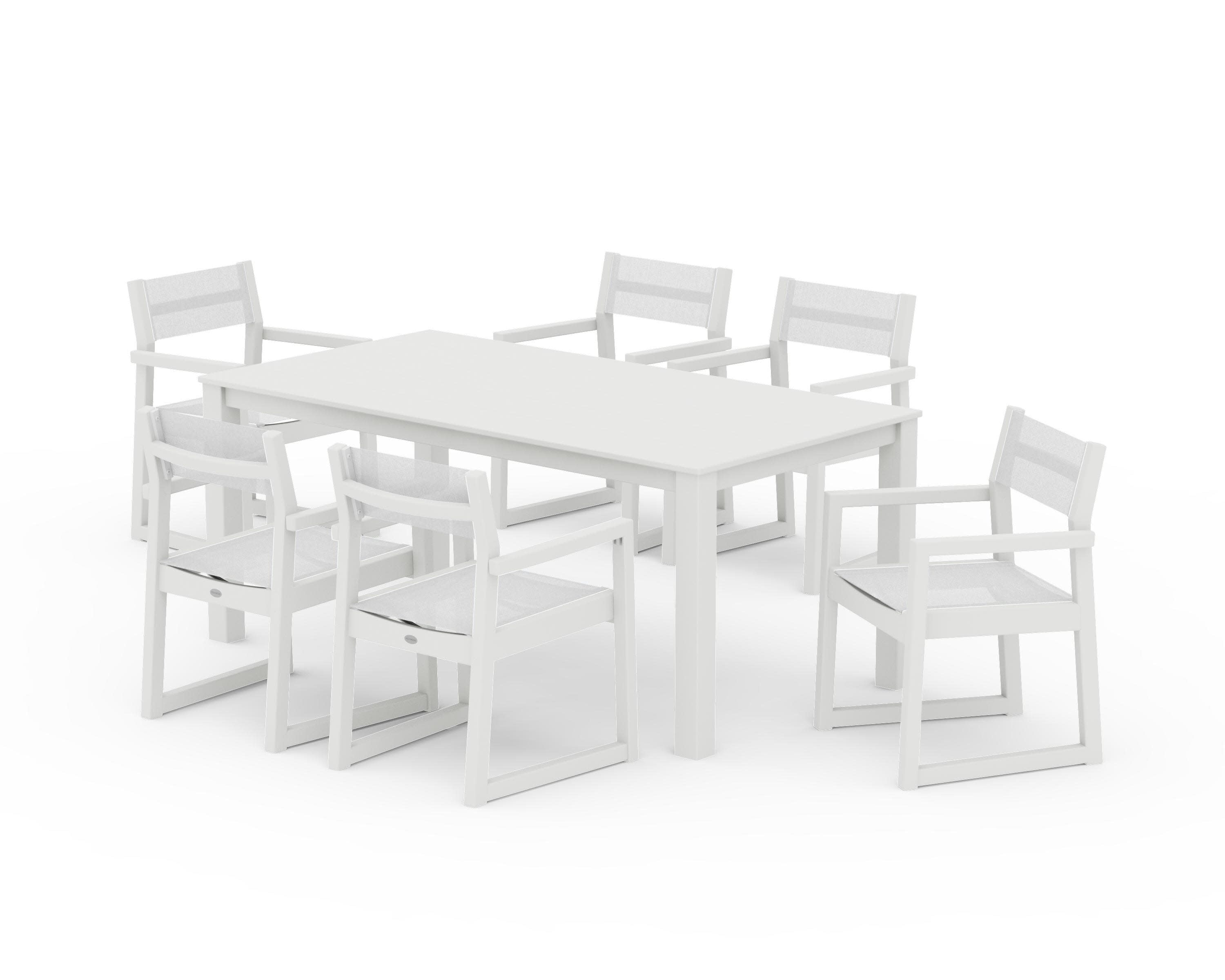 EDGE Sling Arm Chair 7-Piece Parsons Dining Set in Vintage White / White Sling