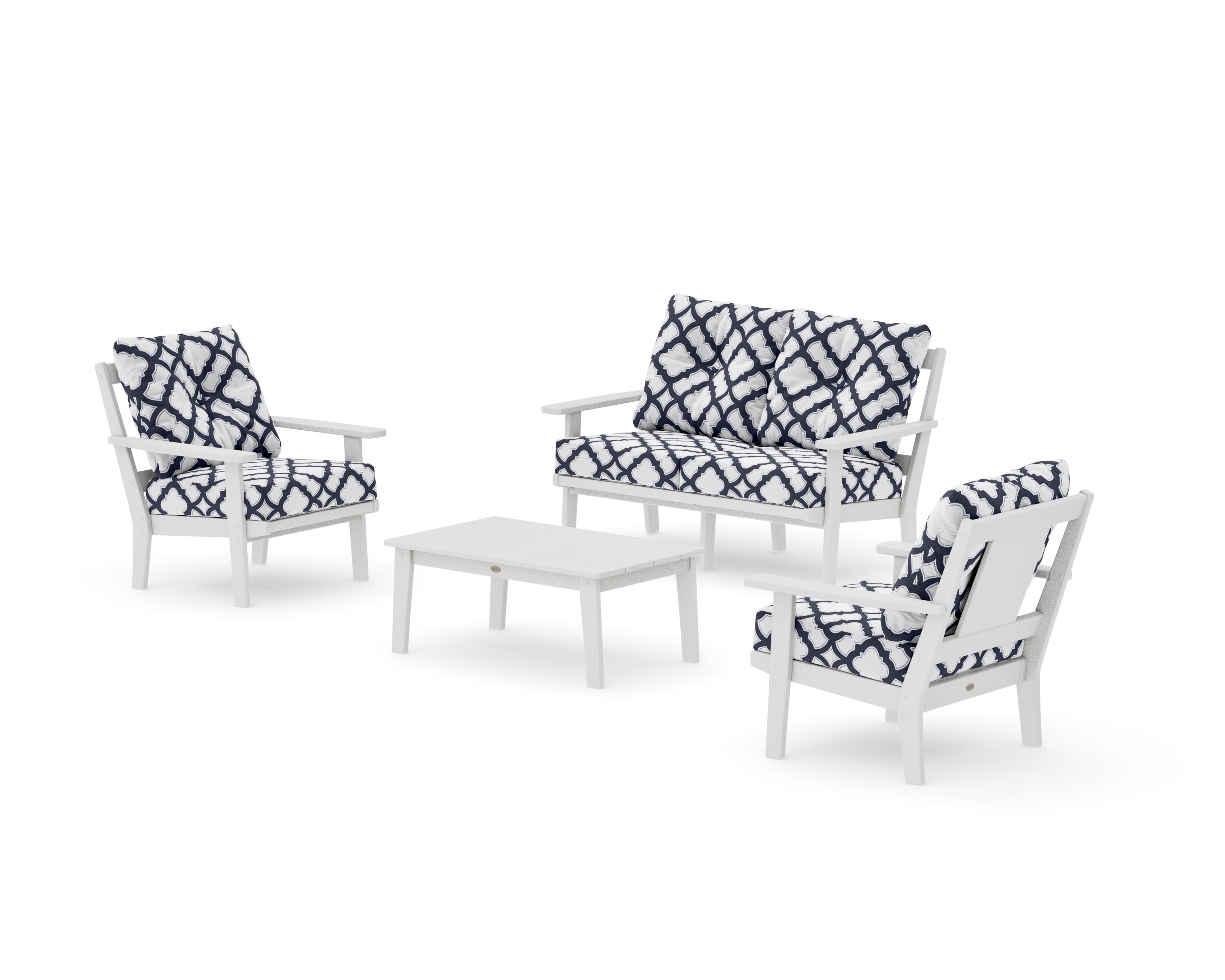 Prairie 4-Piece Deep Seating Set with Loveseat in Vintage White / Trellis Navy