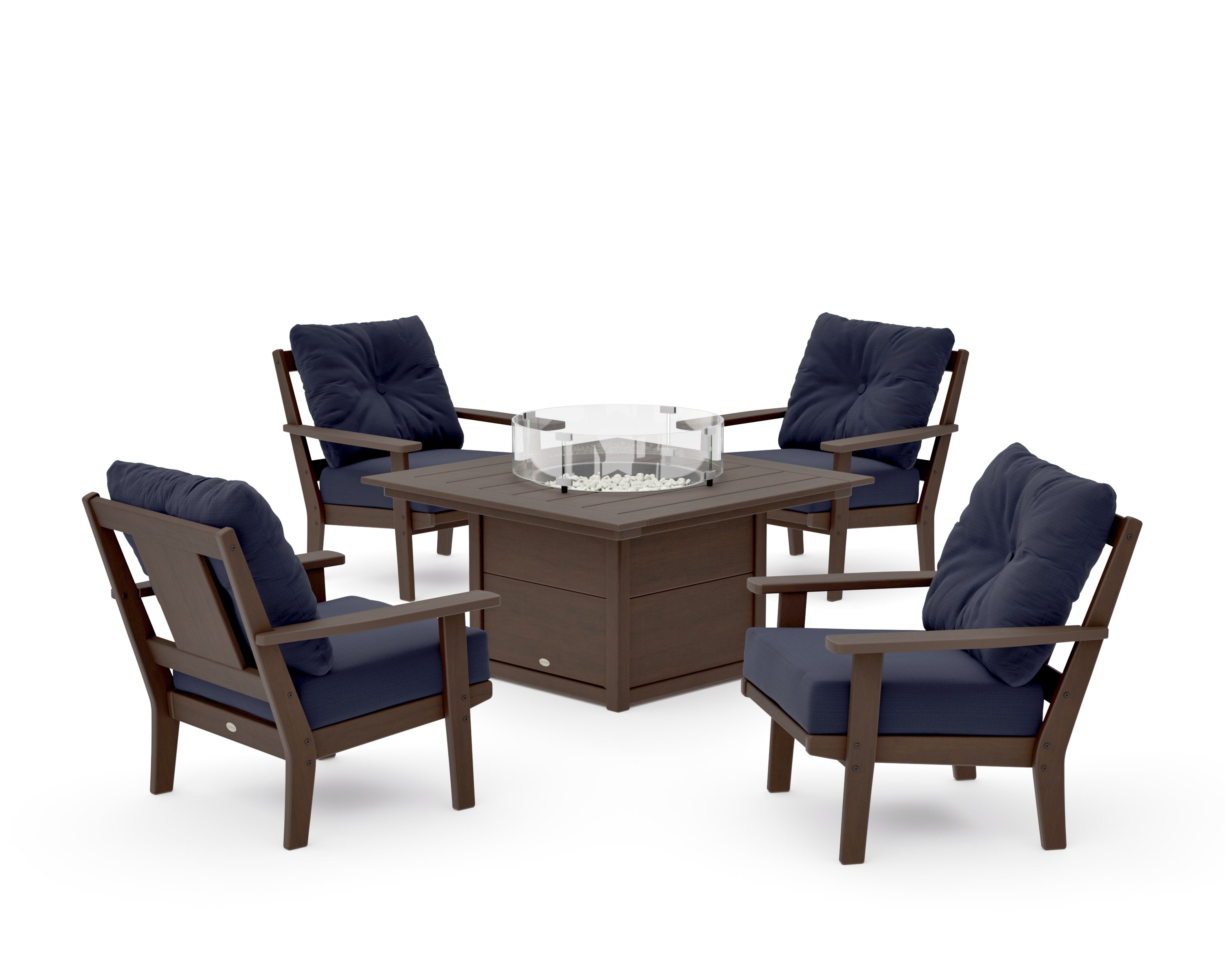 Prairie 5-Piece Deep Seating Set with Fire Pit Table in Kona / Navy Linen