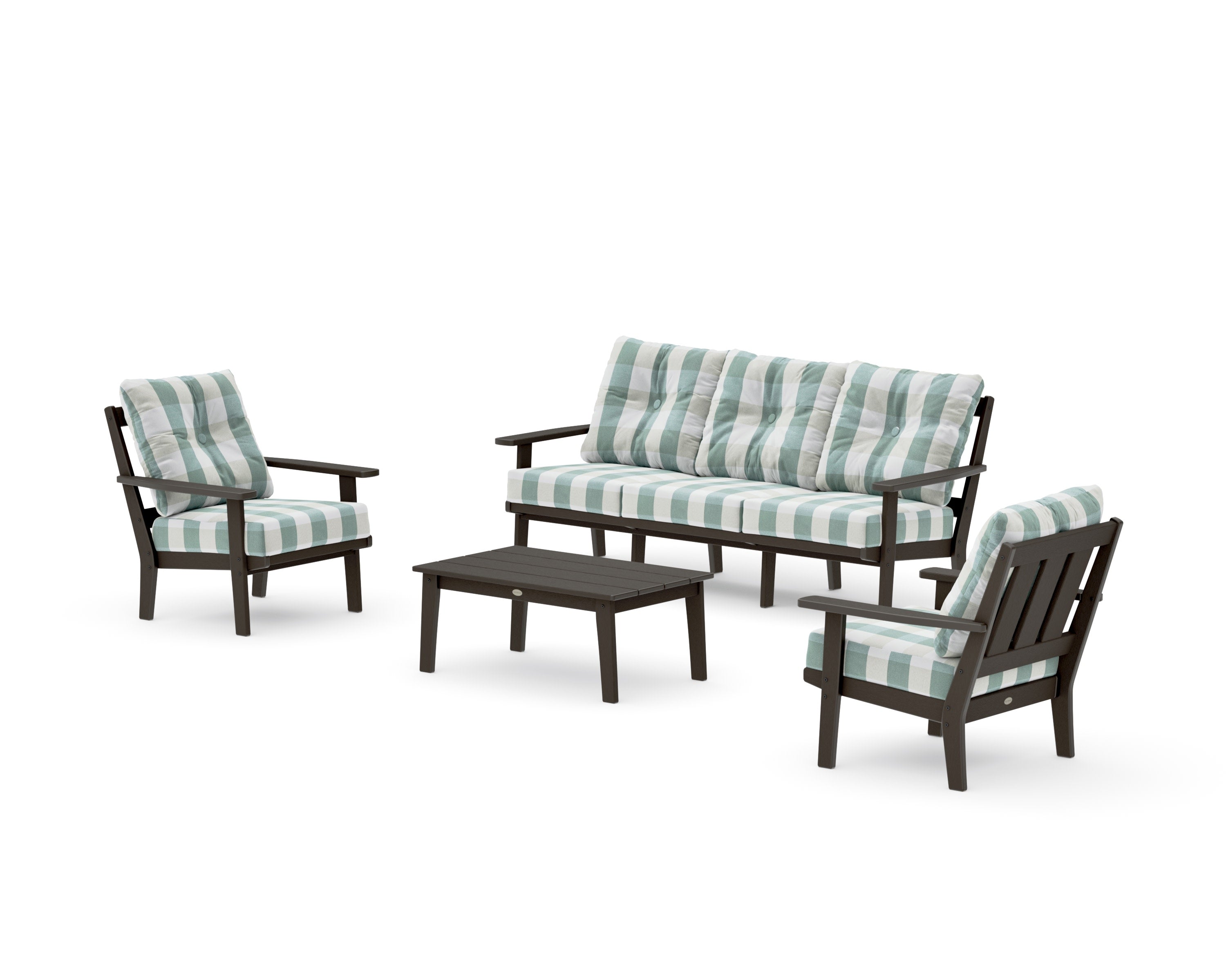 Oxford 4-Piece Deep Seating Set with Sofa in Vintage Coffee / Buffalo Plaid Glacier Spa