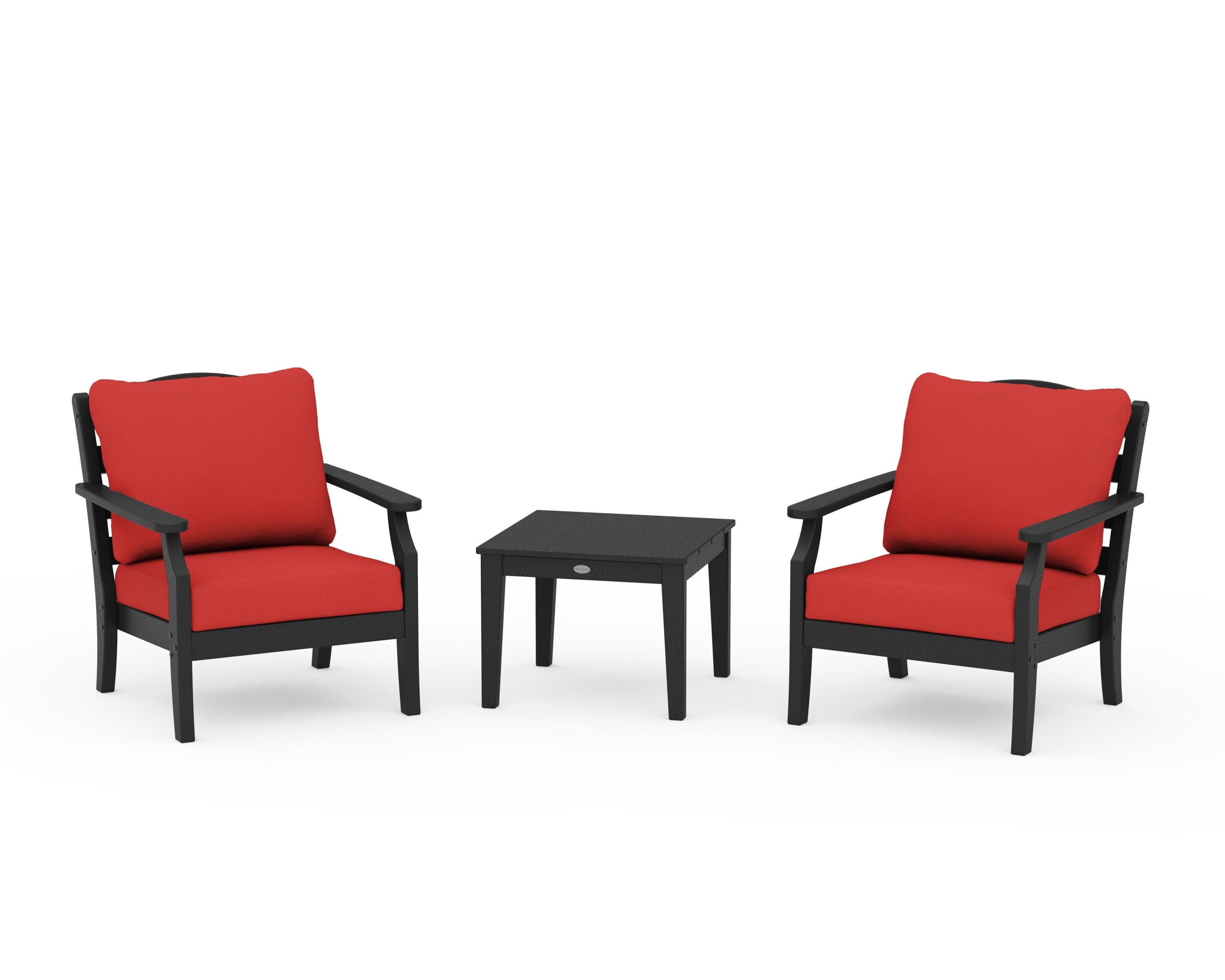 Savannah 3-Piece Deep Seating Set in Black / Crimson Linen