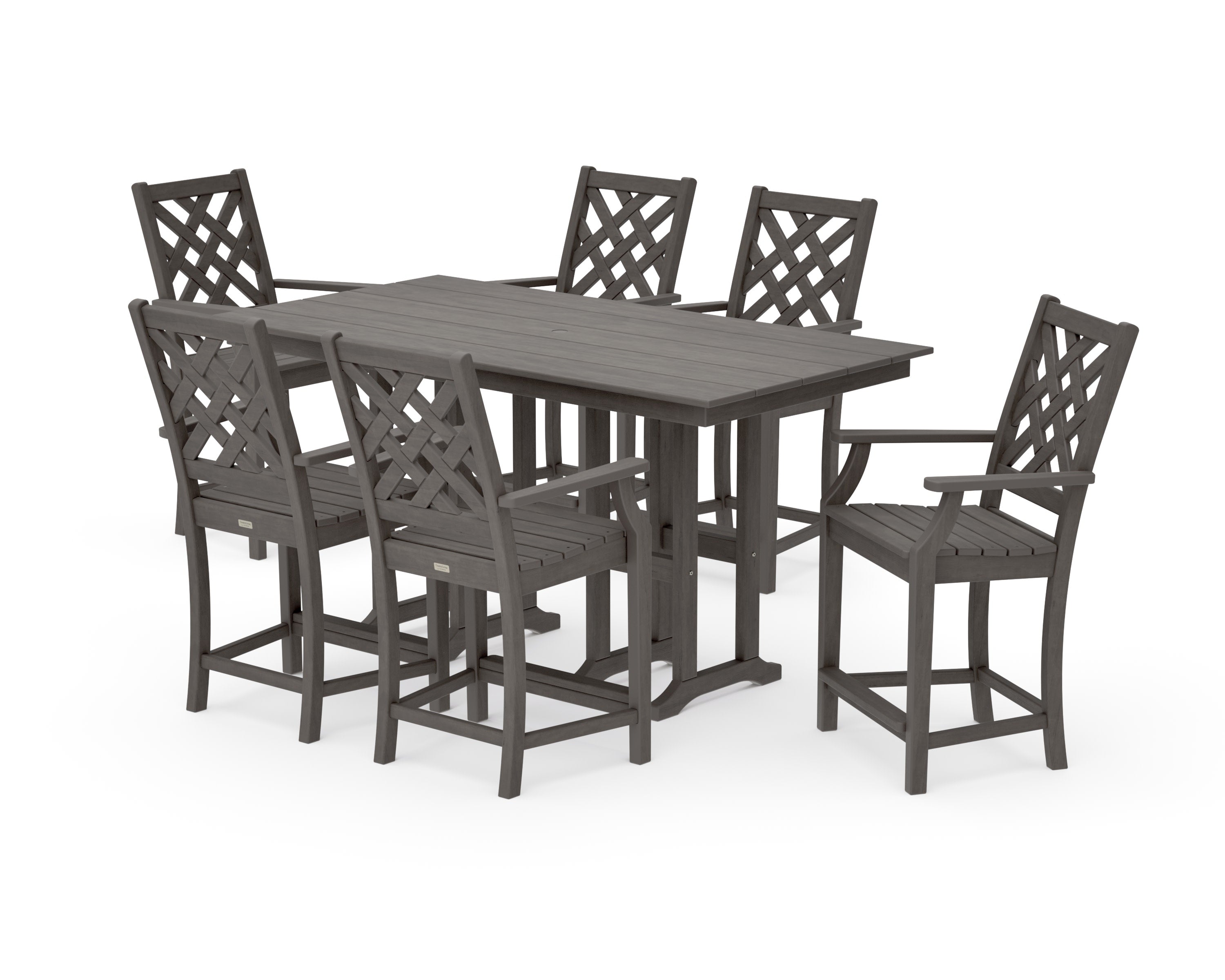 Wovendale Arm Chair 7-Piece Farmhouse Counter Set in Driftwood