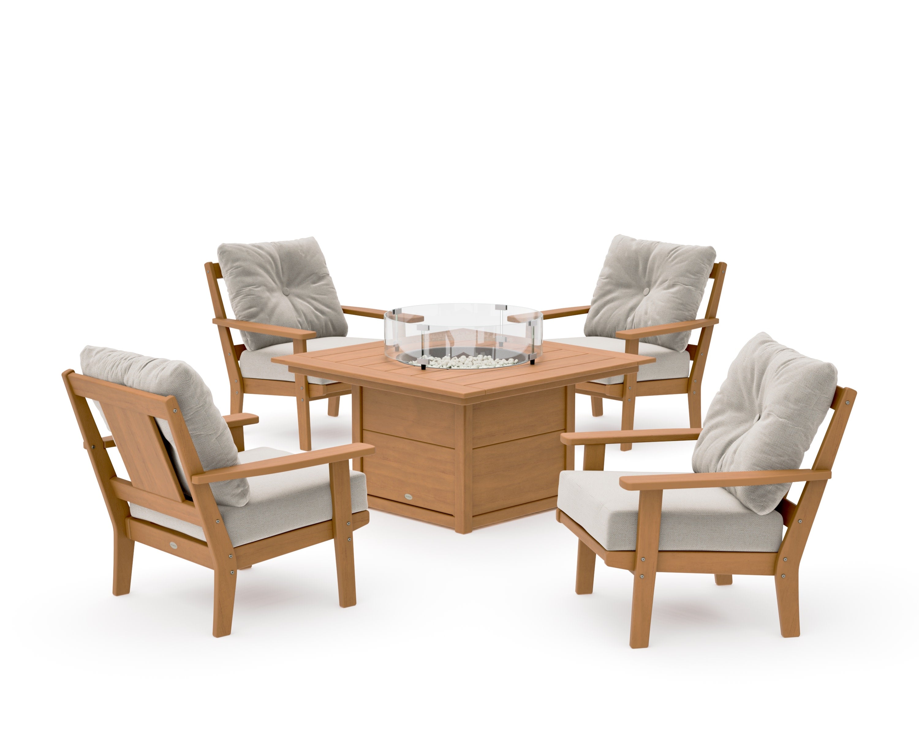 Prairie 5-Piece Deep Seating Set with Fire Pit Table in Natural / Dune Burlap