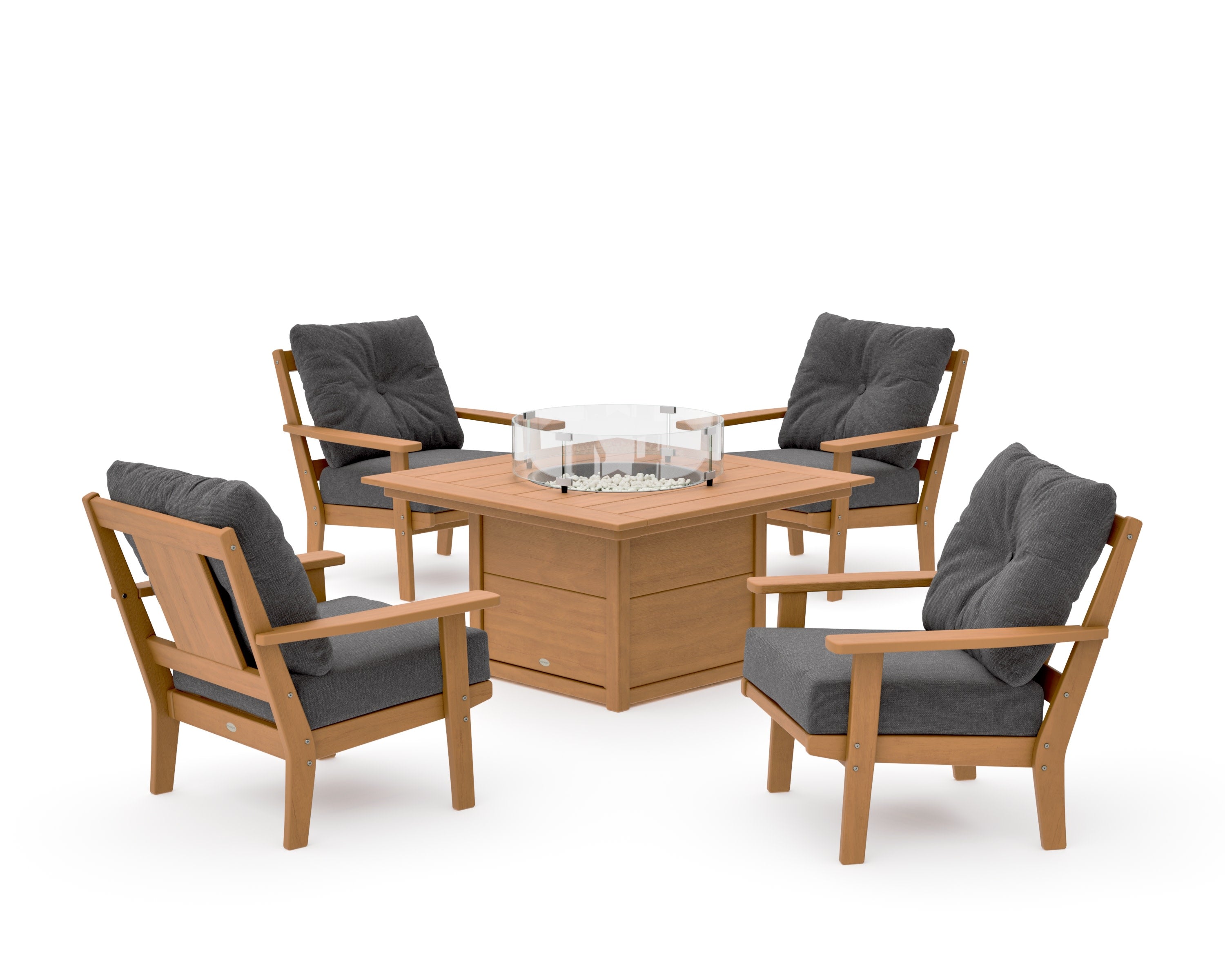 Prairie 5-Piece Deep Seating Set with Fire Pit Table in Natural / Ash Charcoal