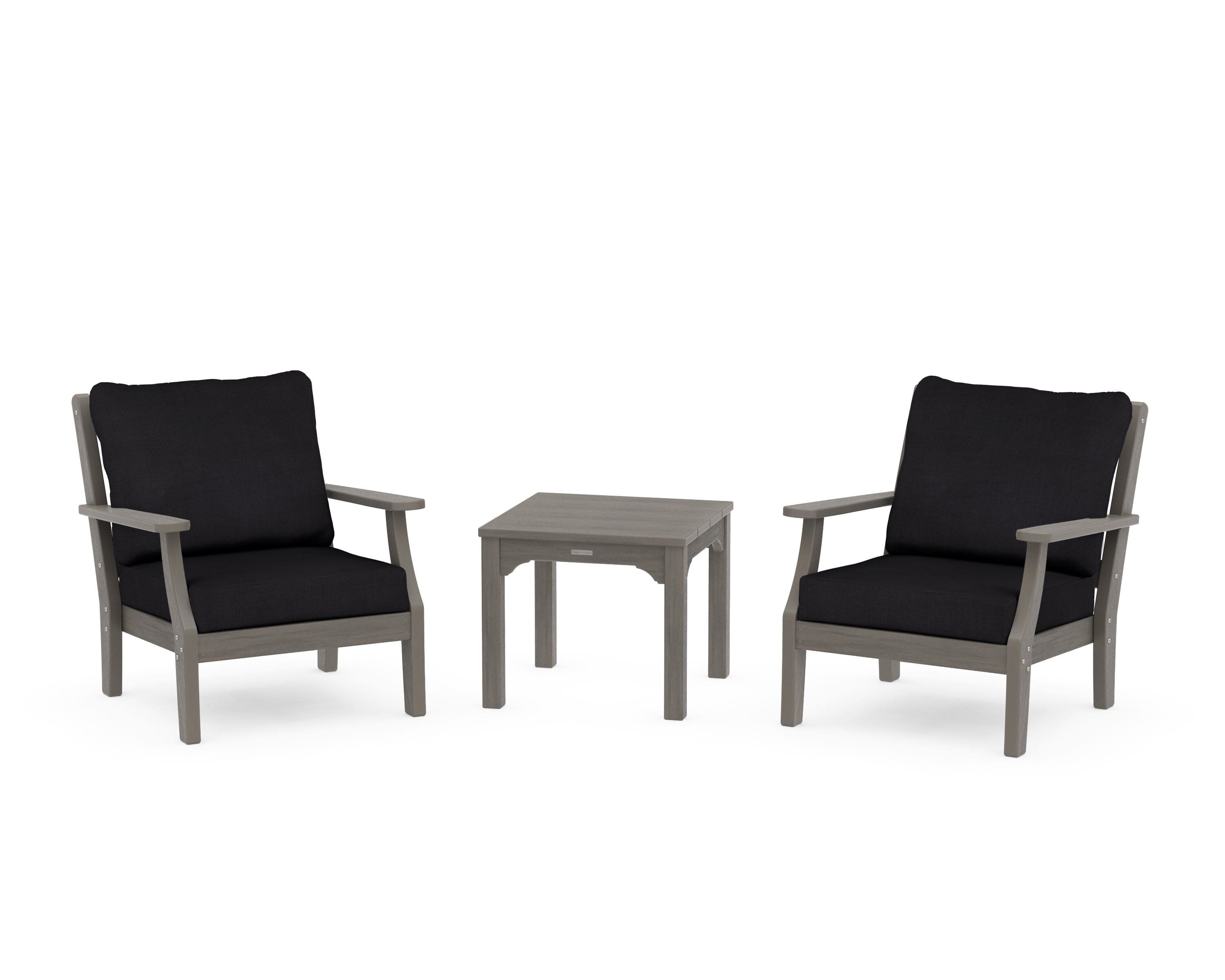 Chinoiserie 3-Piece Deep Seating Set in Driftwood / Midnight Linen