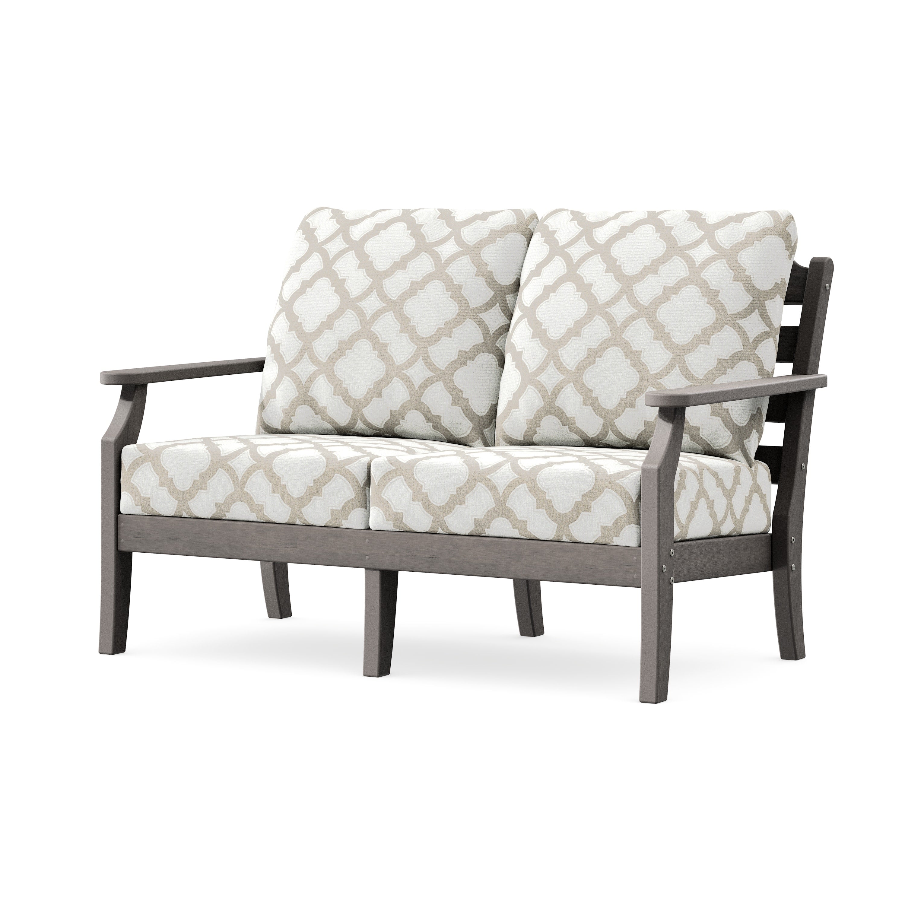 Savannah Deep Seating Loveseat in Driftwood / Trellis Dune Burlap