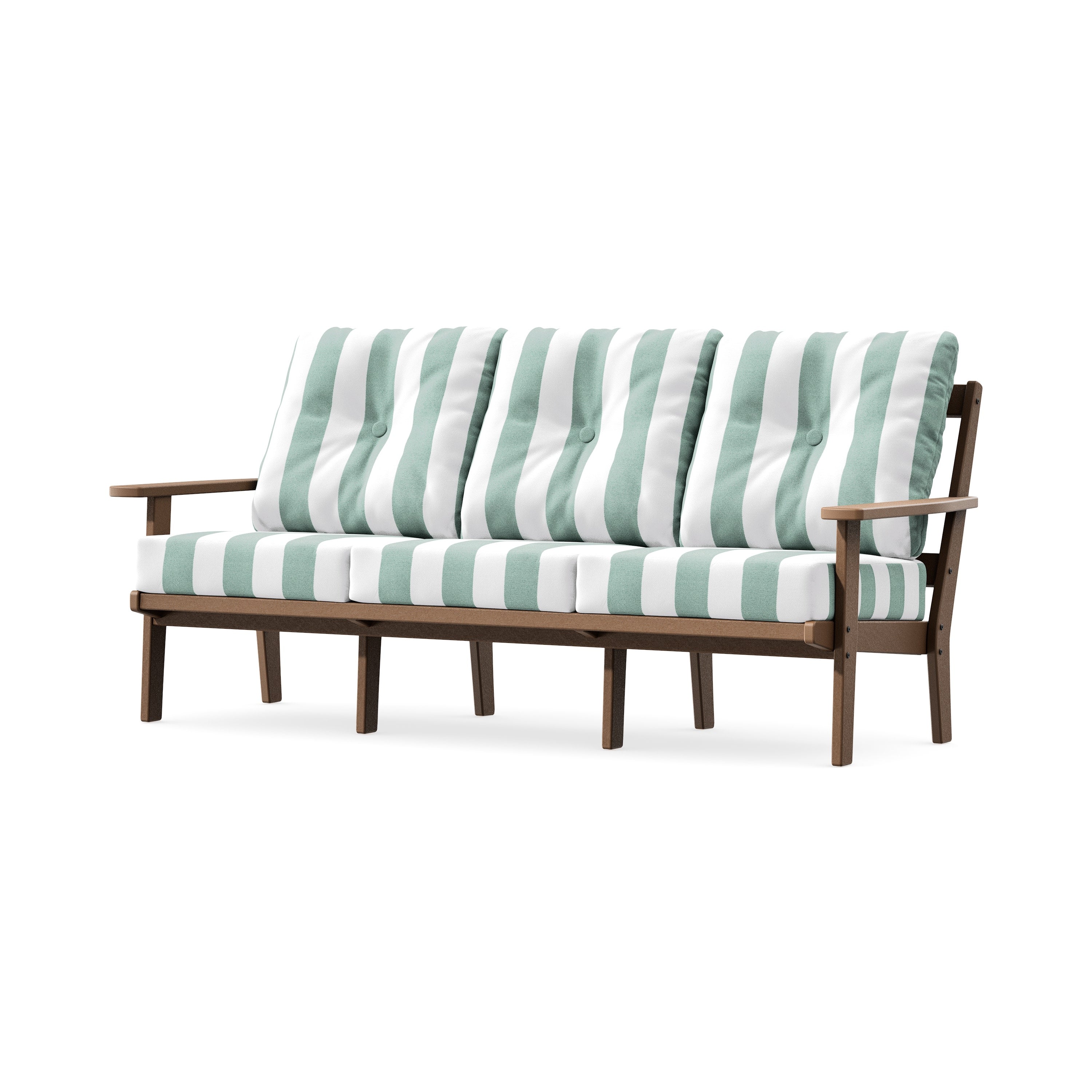 PrairieDeep Seating Sofa in Teak / Cabana Stripe Glacier Spa