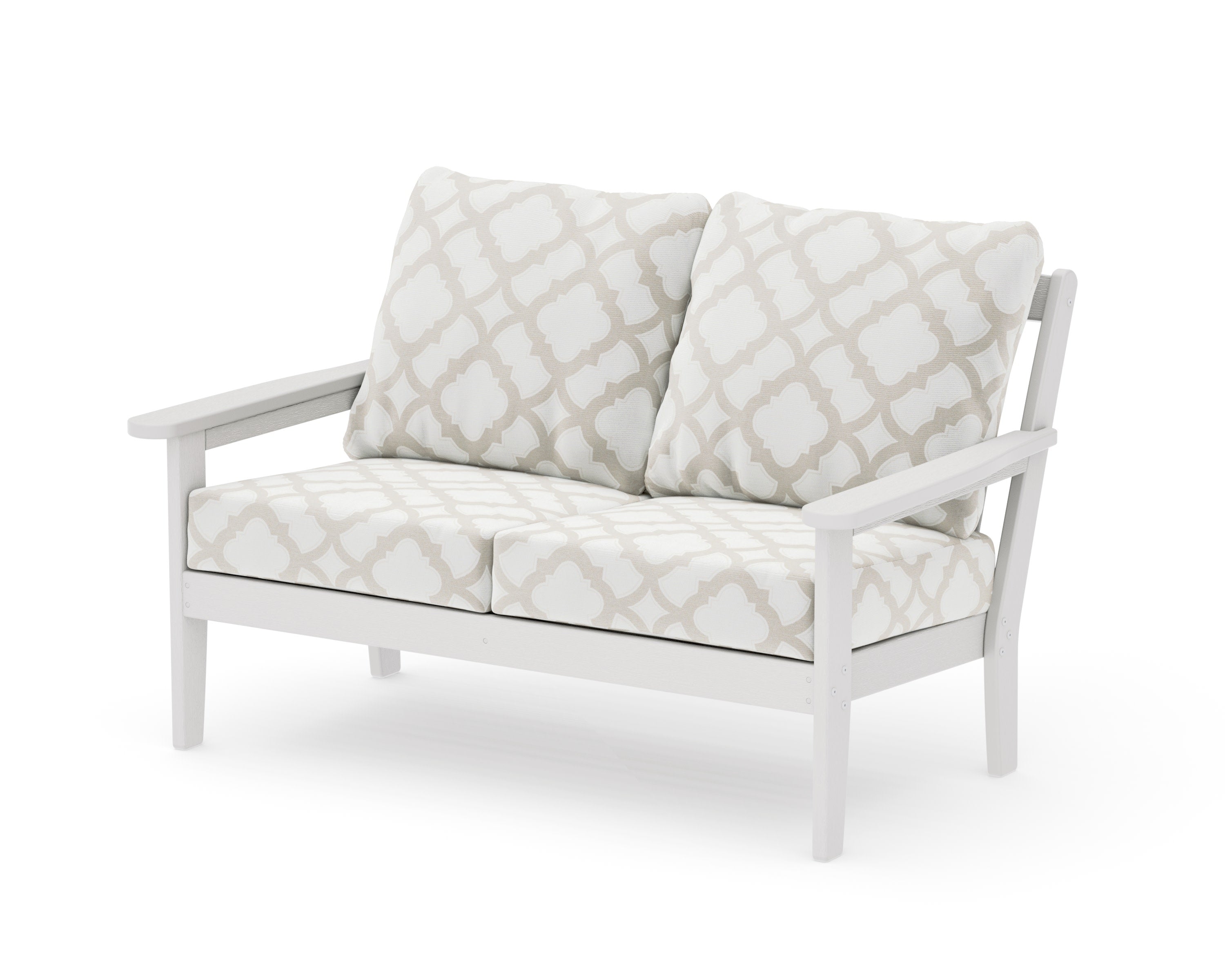 Cottage Deep Seating Loveseat in Vintage White / Trellis Dune Burlap