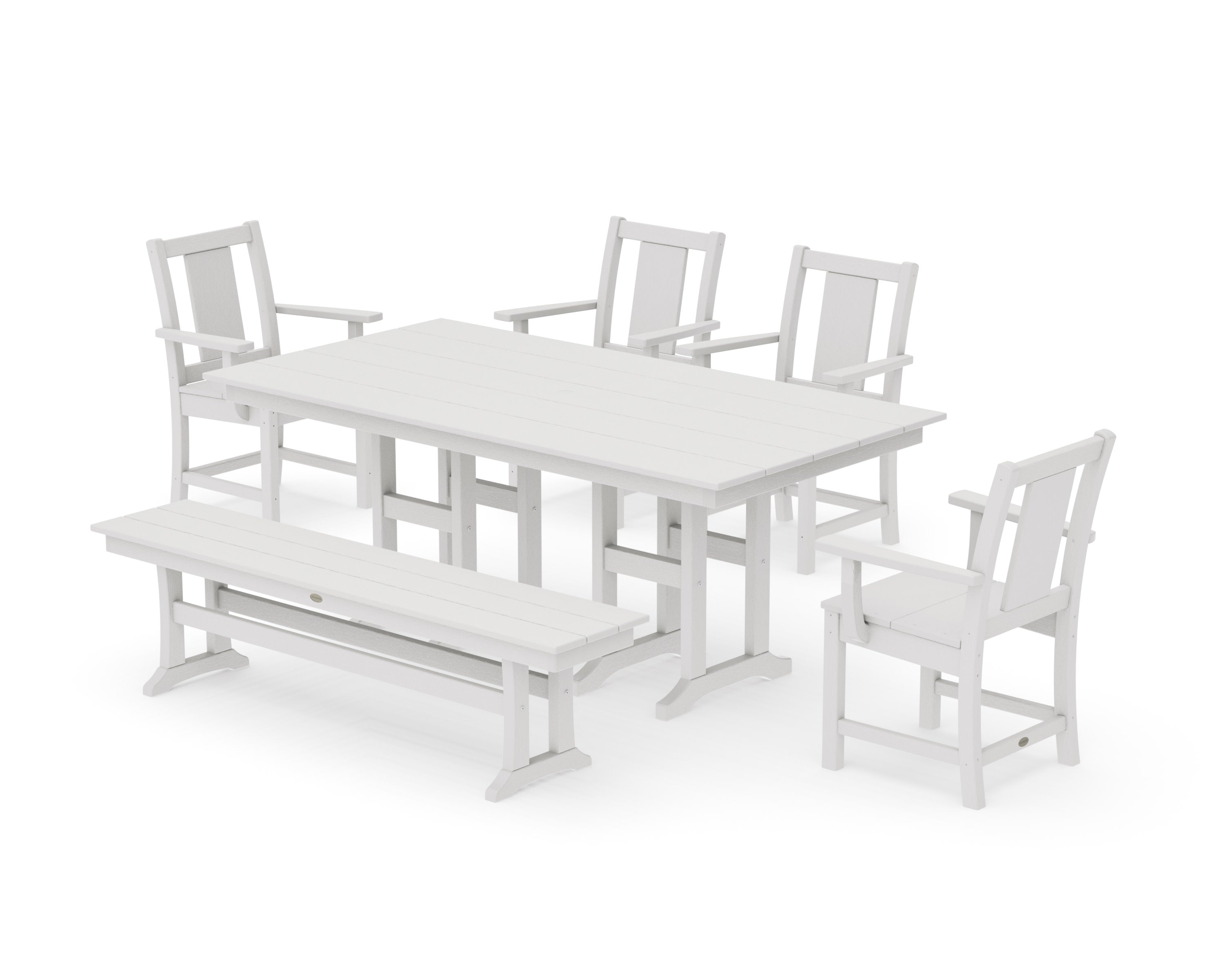 Prairie 6-Piece Farmhouse Dining Set with Bench in Vintage White