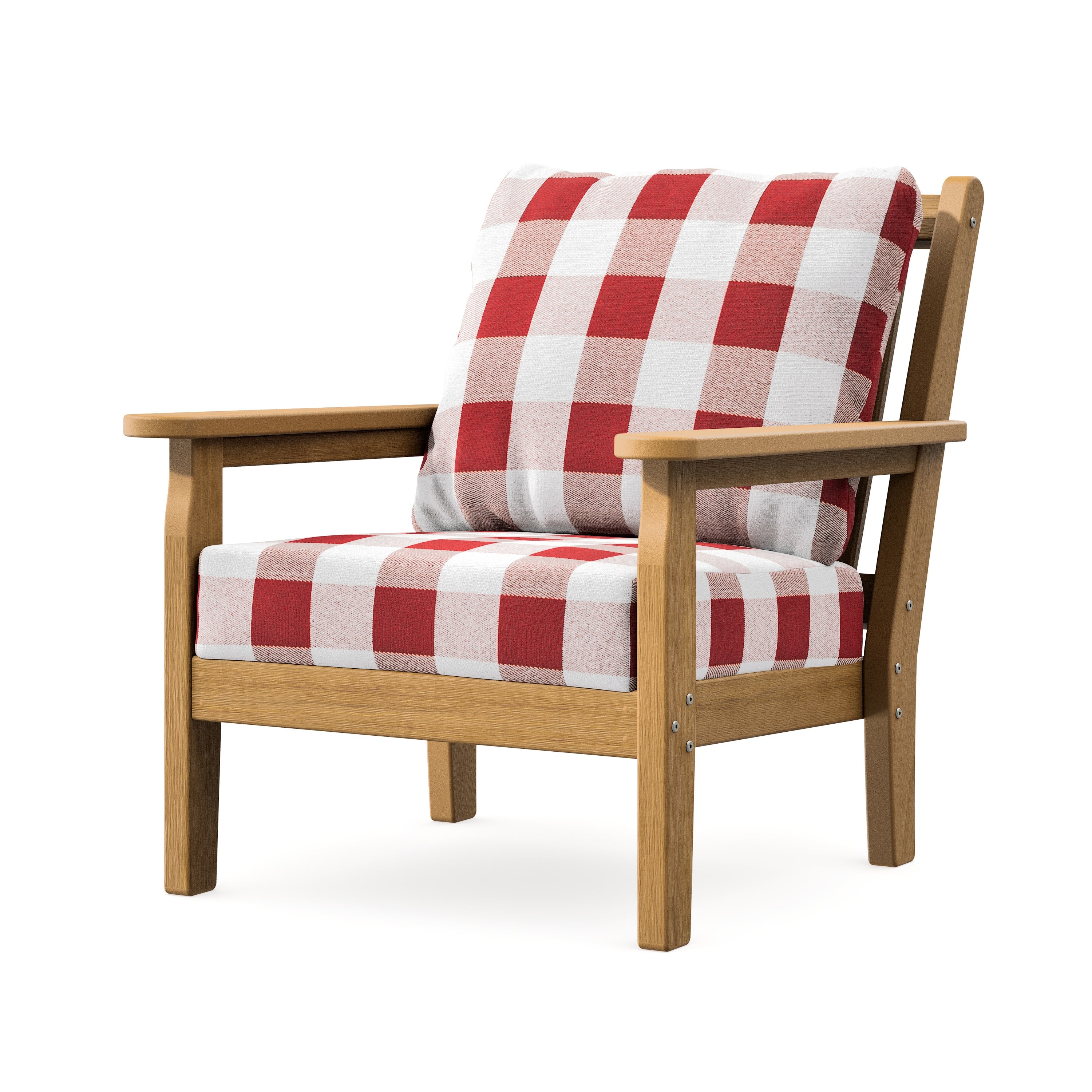 Chippendale Deep Seating Chair in Natural / Buffalo Plaid Crimson