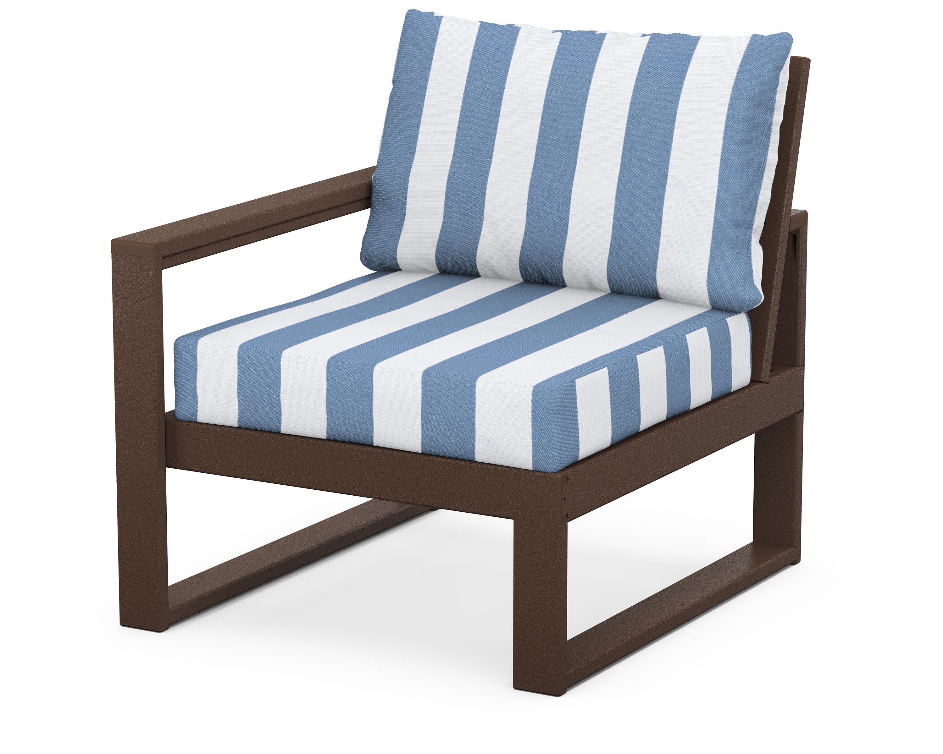 EDGE Modular Left Arm Chair in Mahogany / Cabana Stripe Sky Blue