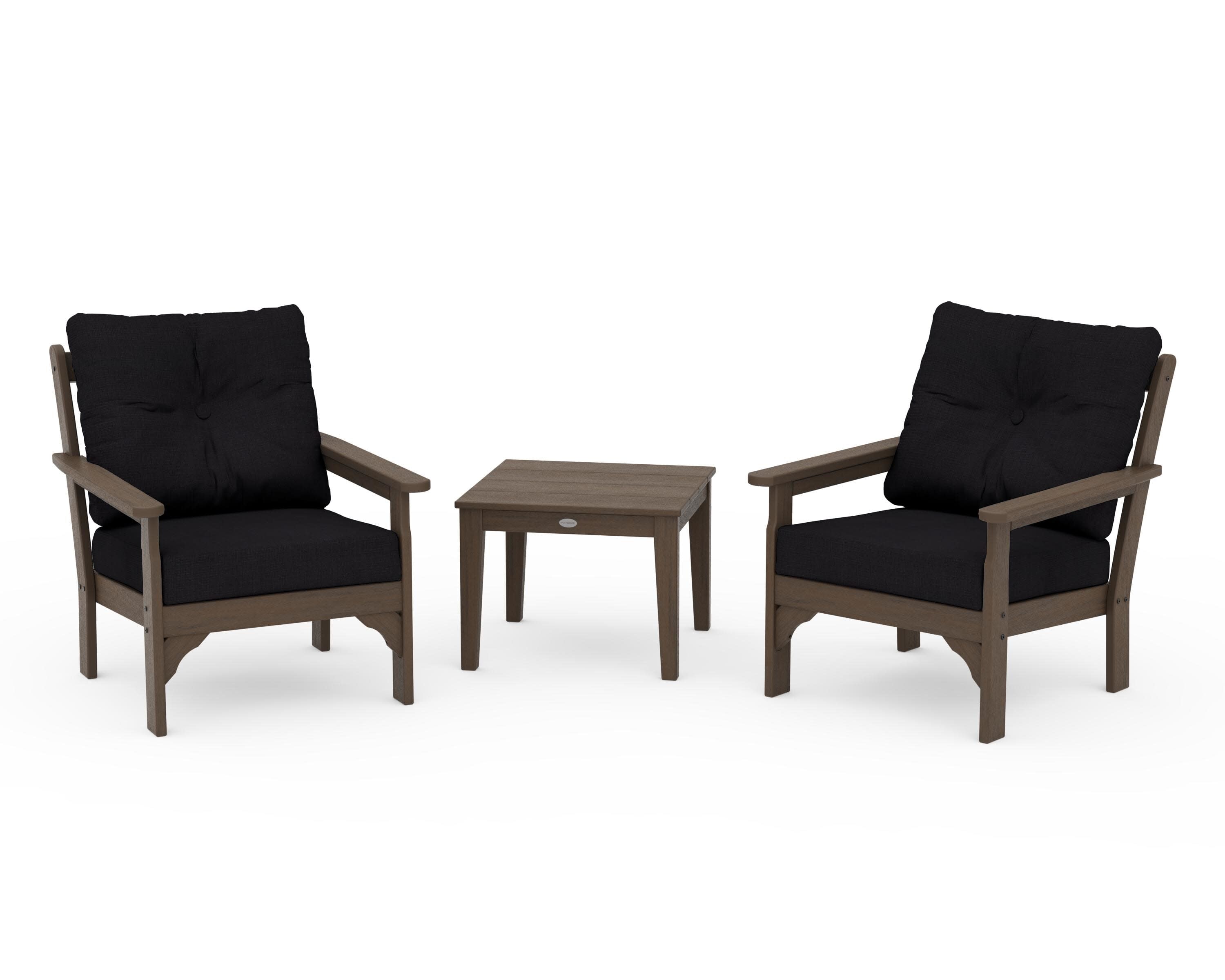 Vineyard 3-Piece Deep Seating Set in Kona / Midnight Linen
