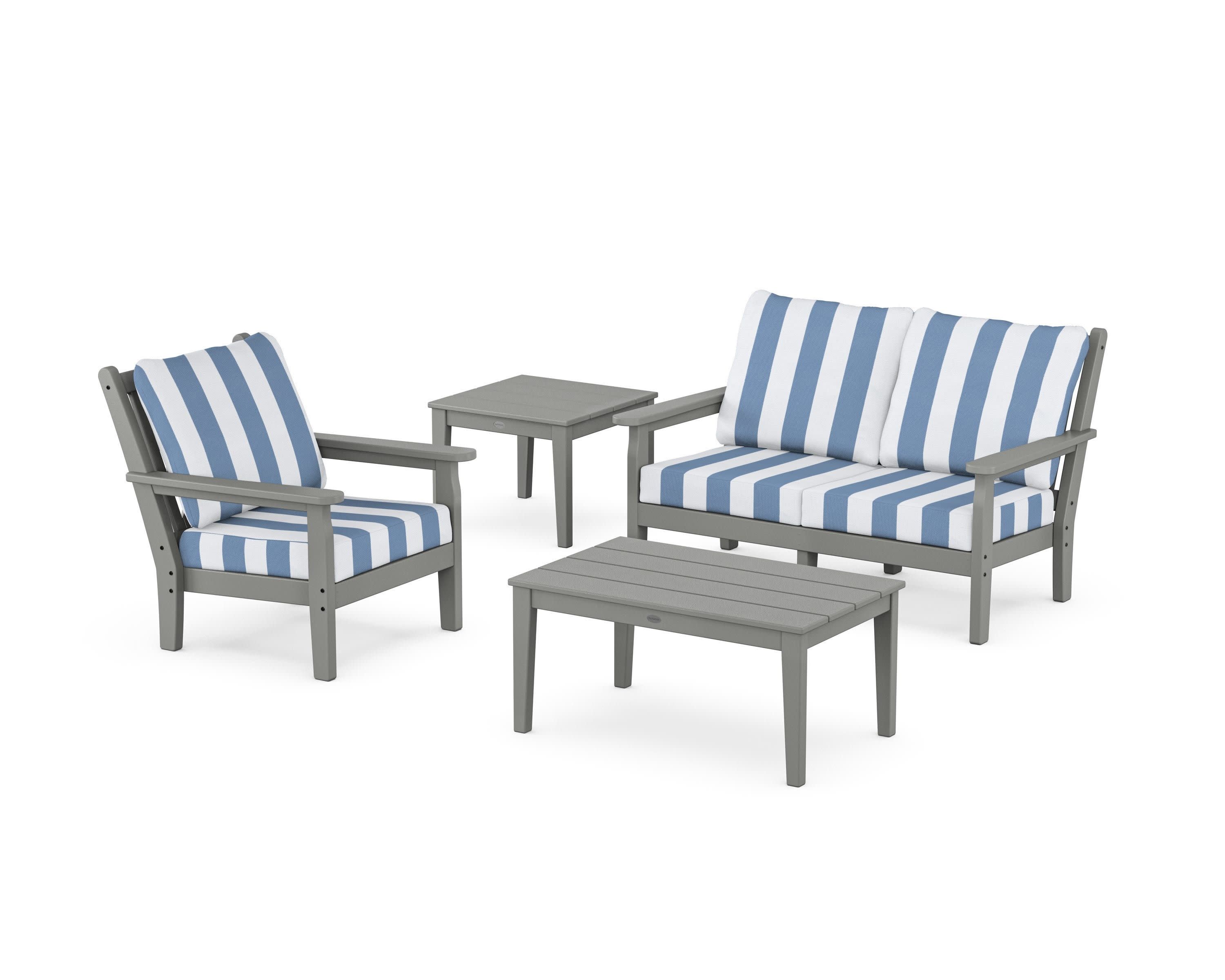 Chippendale 4-Piece Deep Seating Set in Slate Grey / Cabana Stripe Sky Blue