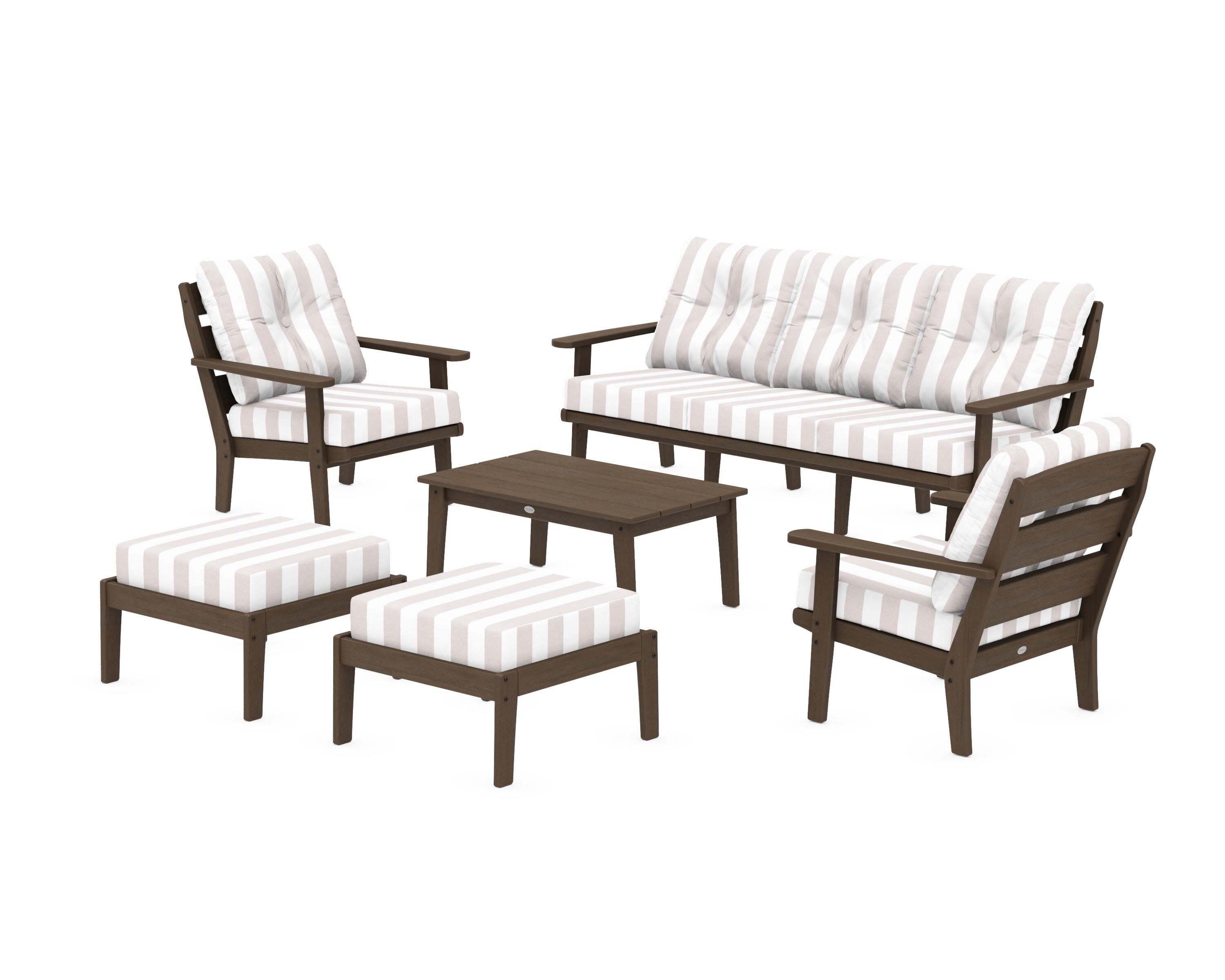 Lakeside 6-Piece Lounge Sofa Set in Kona / Cabana Stripe Dune Burlap