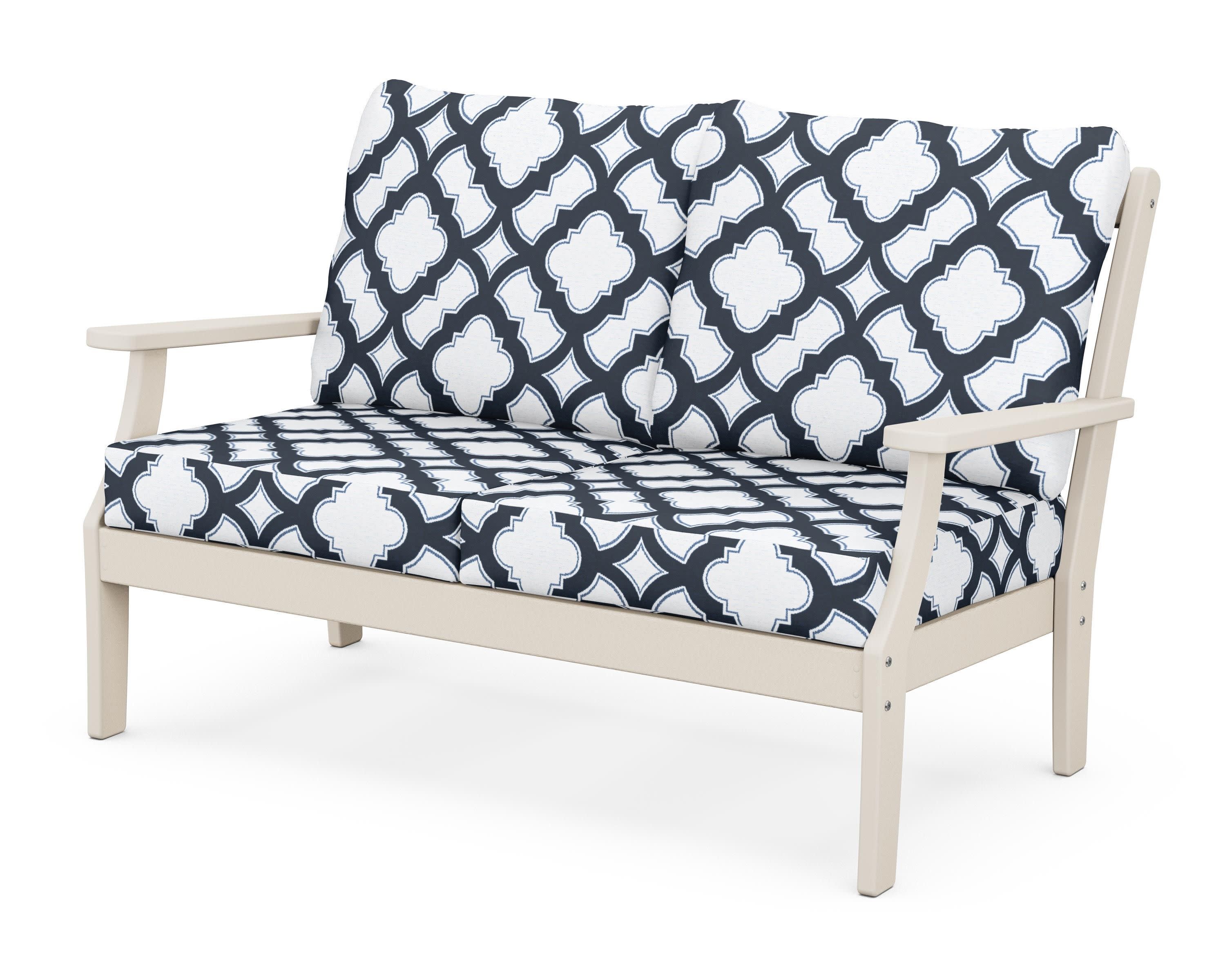 Braxton Deep Seating Loveseat in Sand / Trellis Marine Indigo