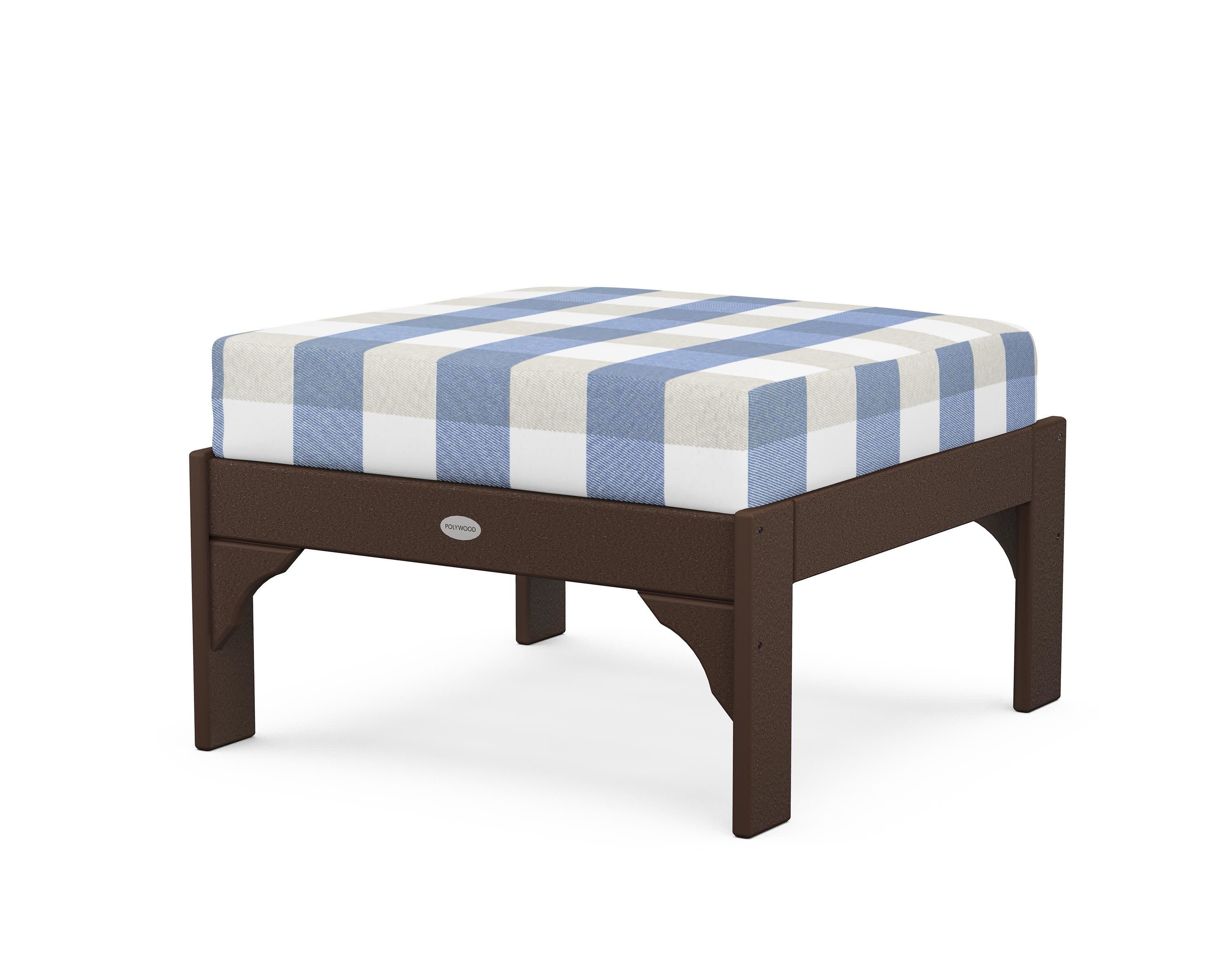 Vineyard Deep Seating Ottoman in Mahogany / Buffalo Plaid Sky Blue