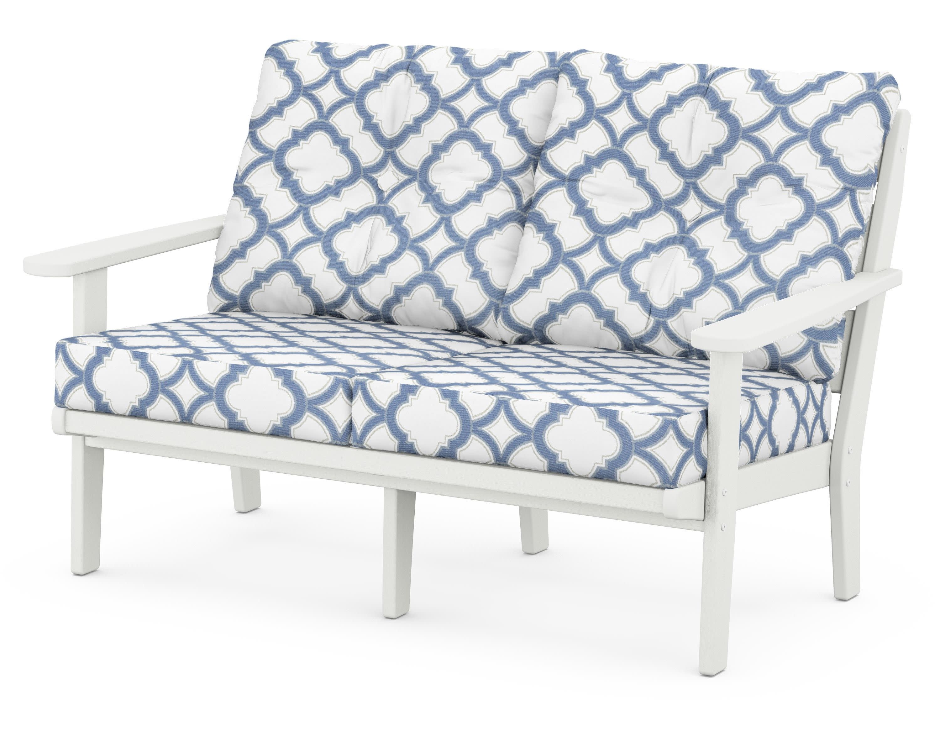 Lakeside Deep Seating Loveseat in Vintage White / Trellis Sky Blue
