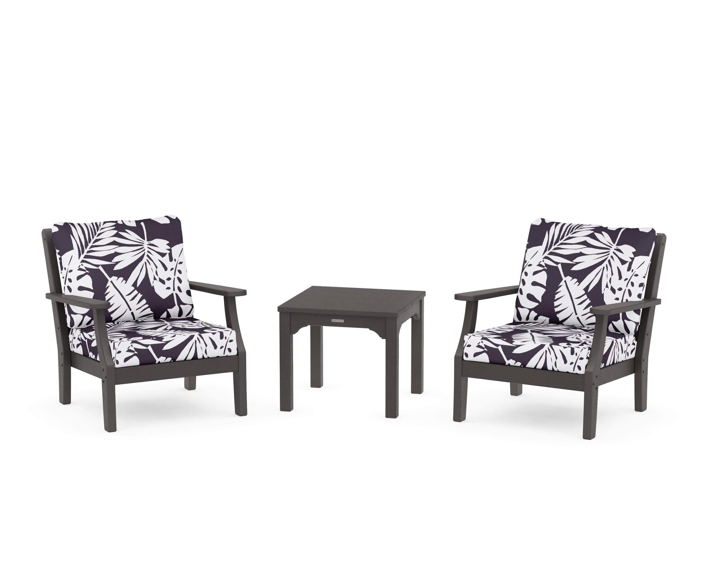 Chinoiserie 3-Piece Deep Seating Set in Vintage Coffee / Leaf Navy