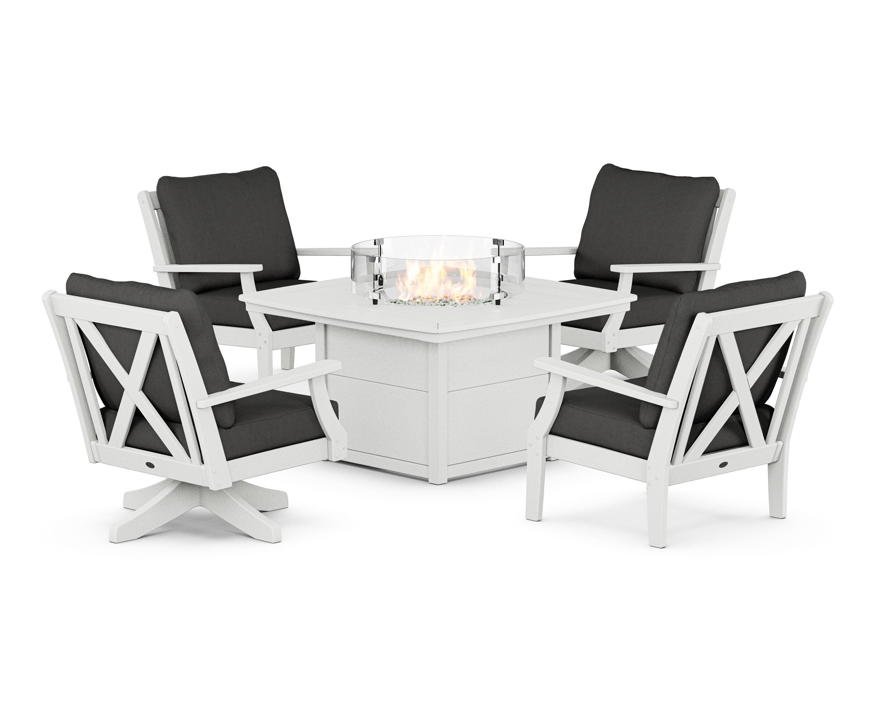 Braxton 5-Piece Deep Seating Set with Fire Table in Vintage White / Spectrum Carbon
