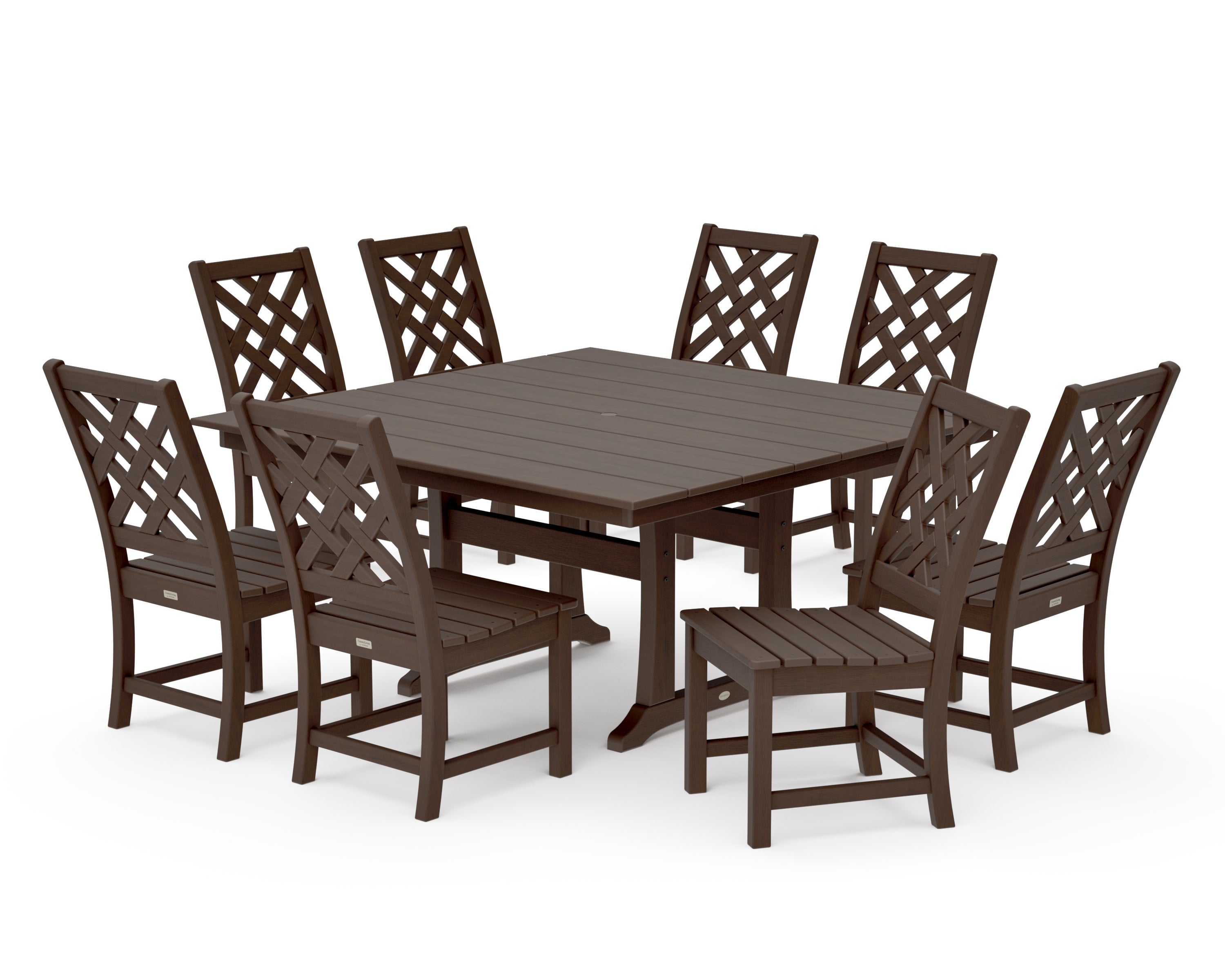 Wovendale Side Chair 9-Piece Square Farmhouse Dining Set with Trestle Legs in Kona