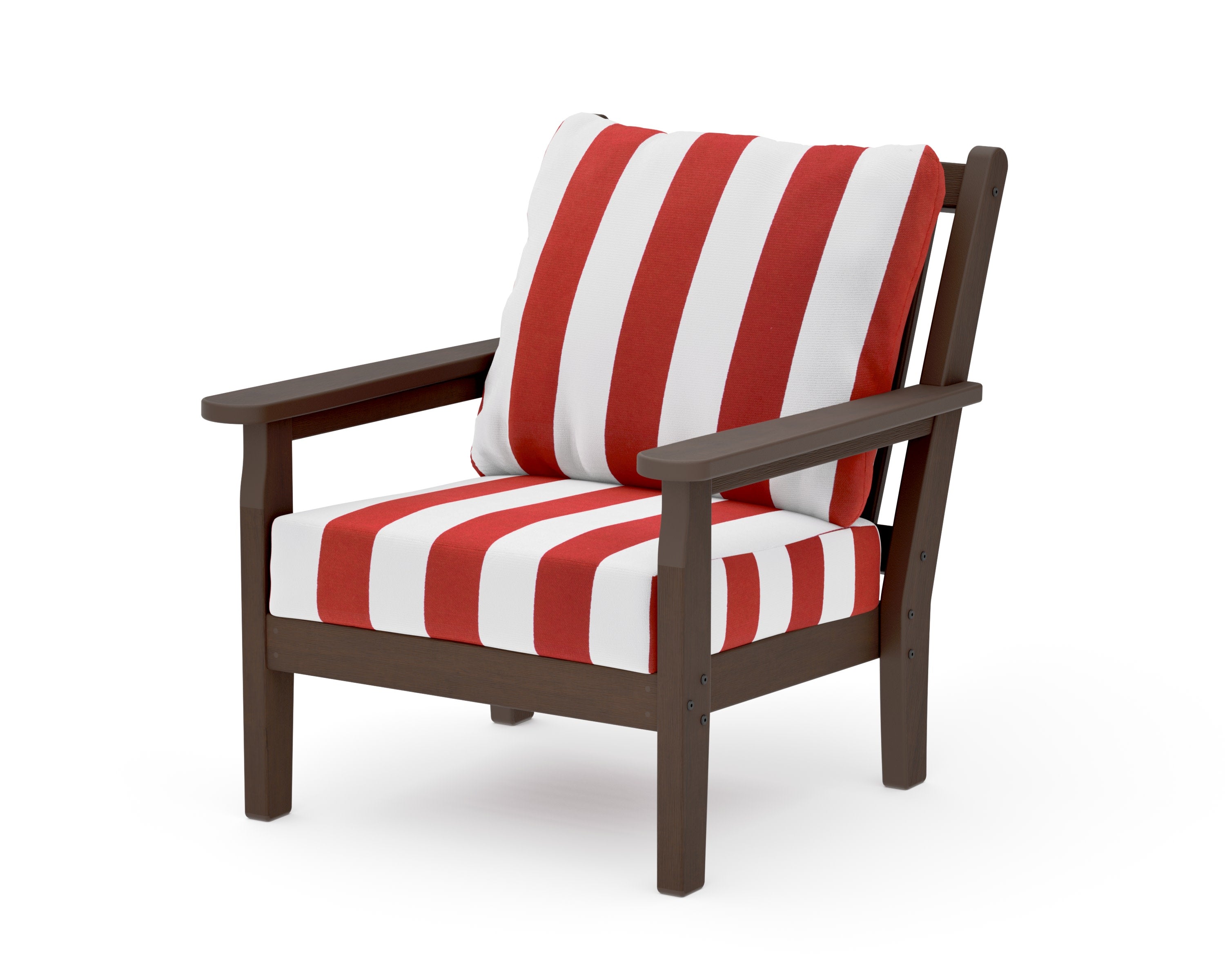 Chippendale Deep Seating Chair in Kona / Cabana Stripe Crimson