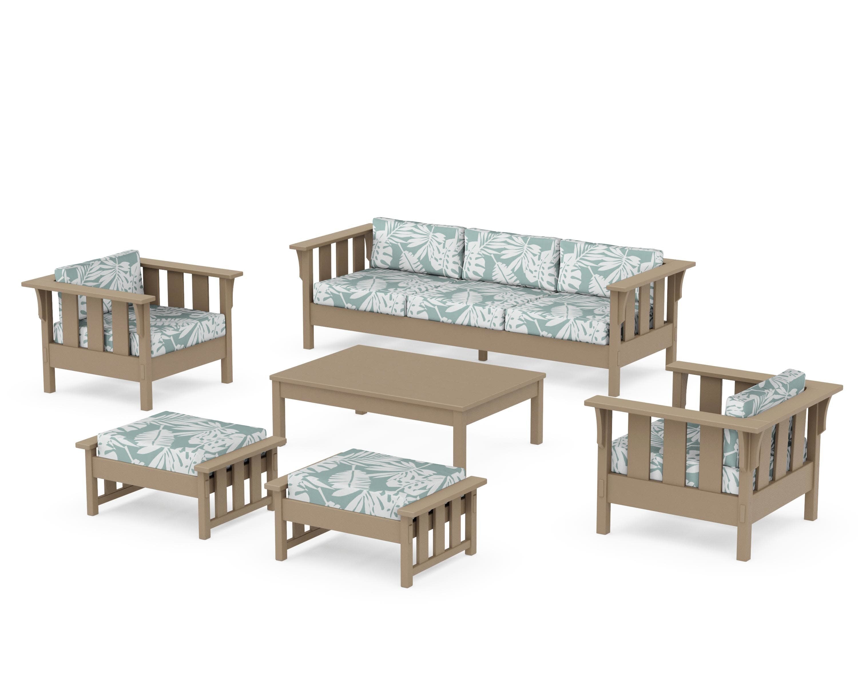 Acadia 6-Piece Lounge Sofa Set in Vintage Sahara / Leaf Glacier Spa