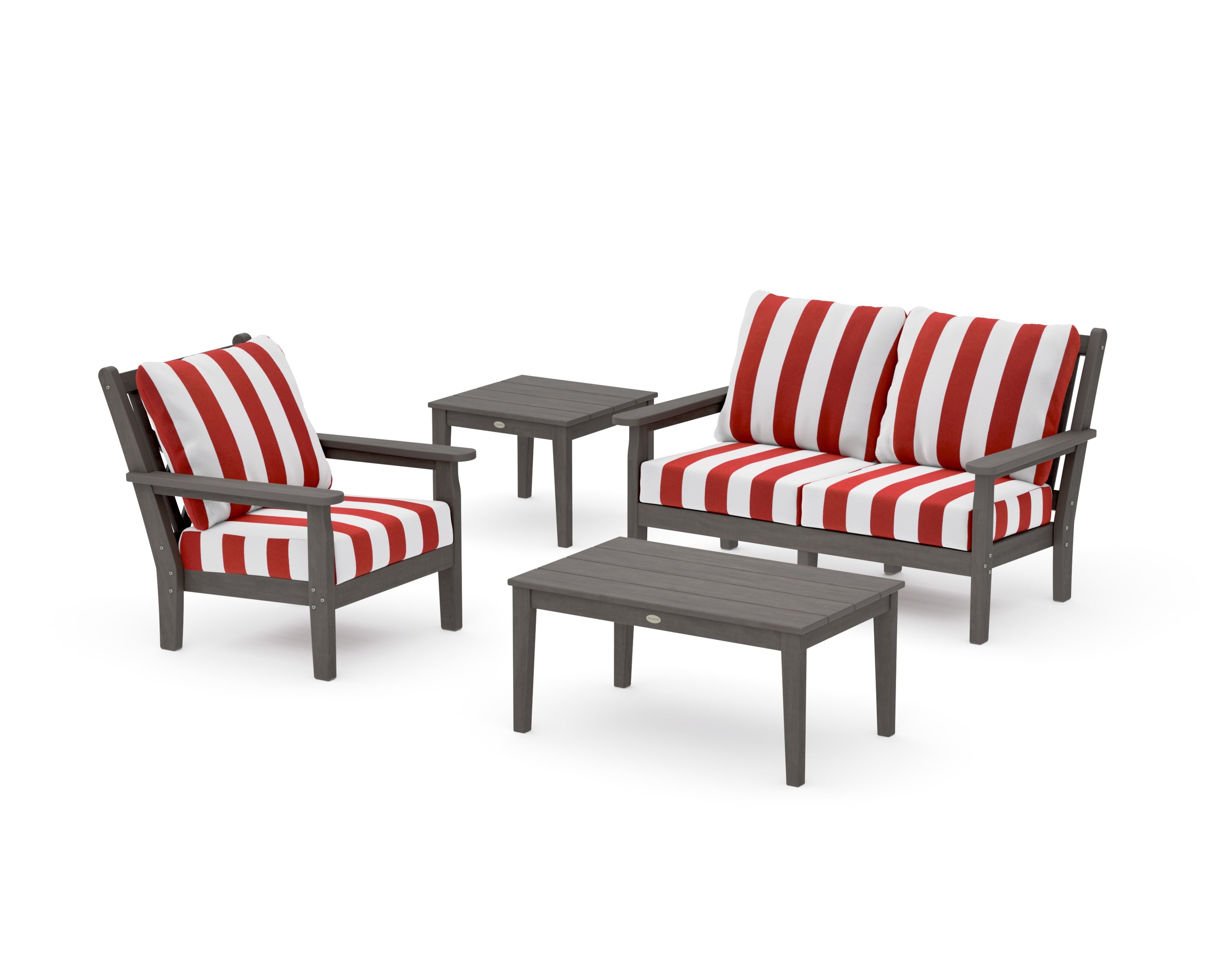 Chippendale 4-Piece Deep Seating Set in Driftwood / Cabana Stripe Crimson