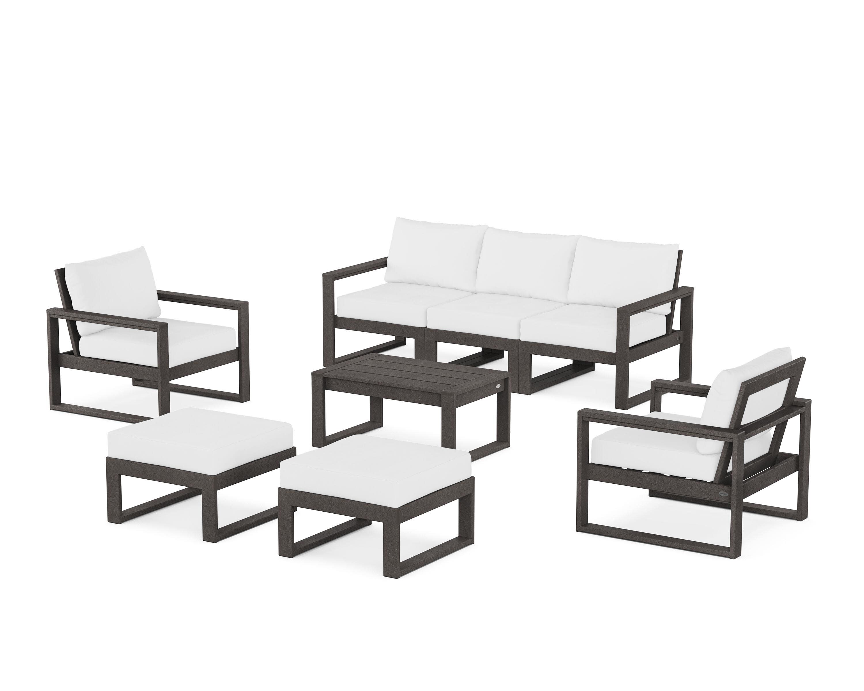 EDGE Sectional 8-Piece Lounge Sofa Set in Vintage Coffee / Natural
