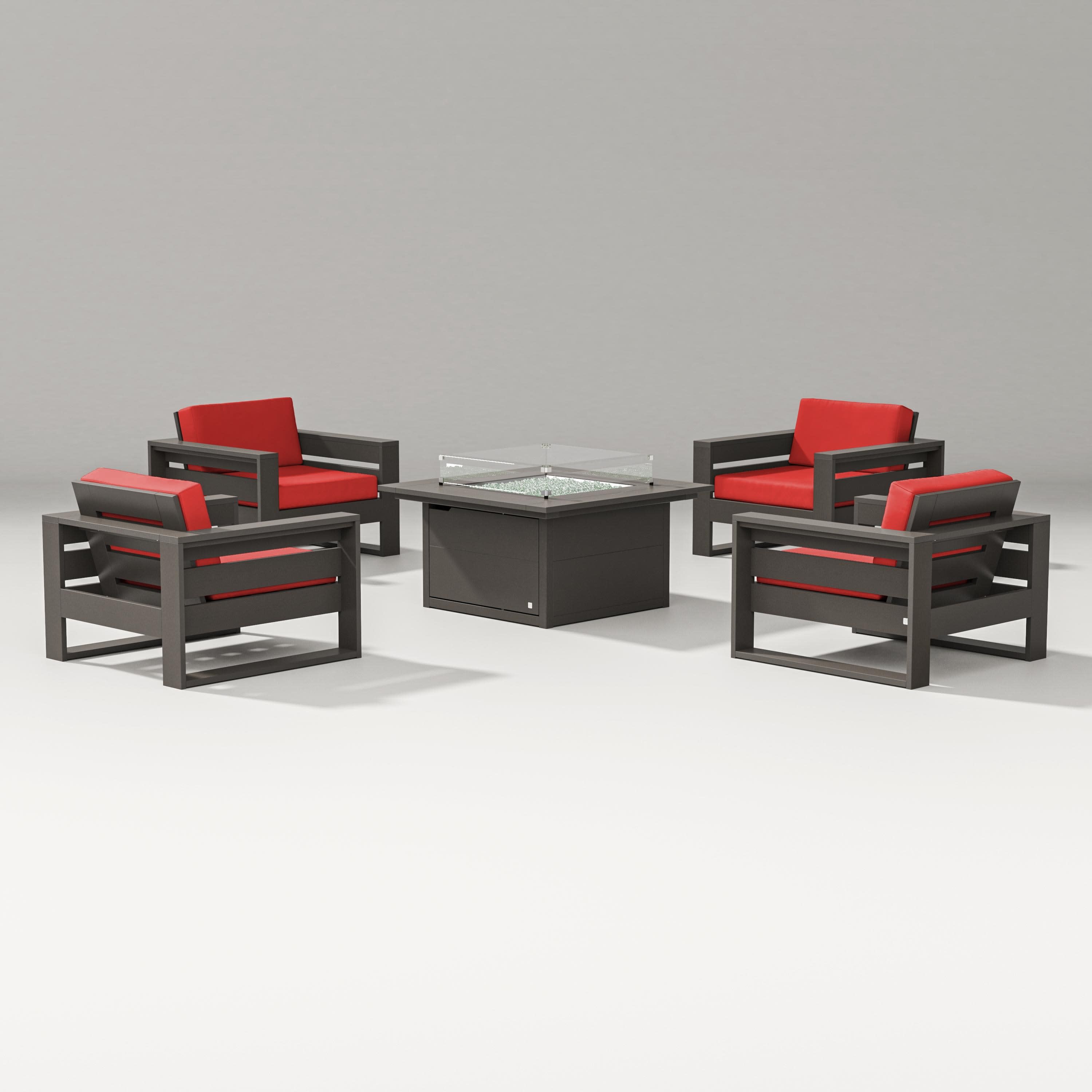 Latitude 5-Piece Lounge Fire Table Set in Vintage Coffee / Crimson Linen