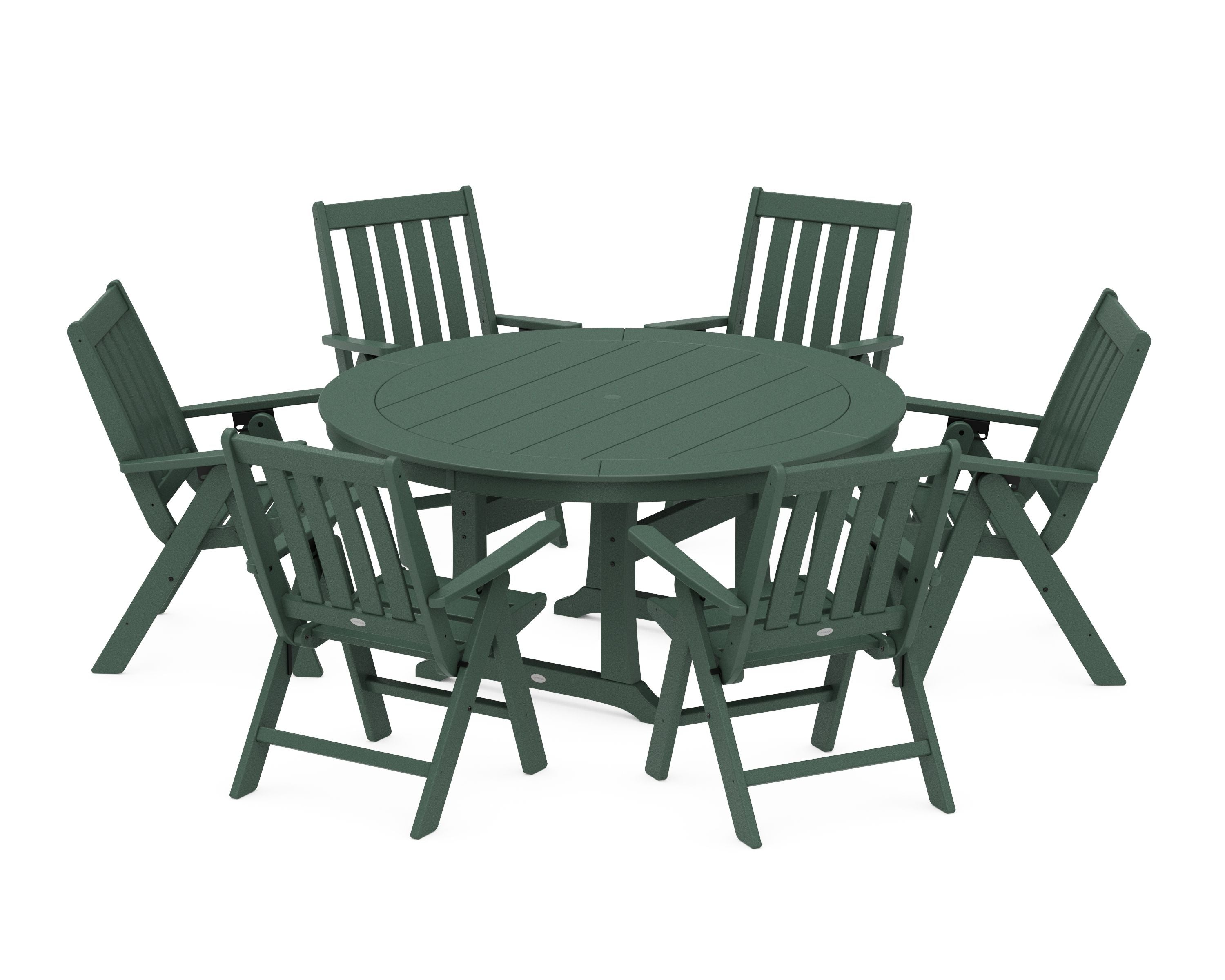 Vineyard Folding 7-Piece Side Chair Round Dining Set in Green