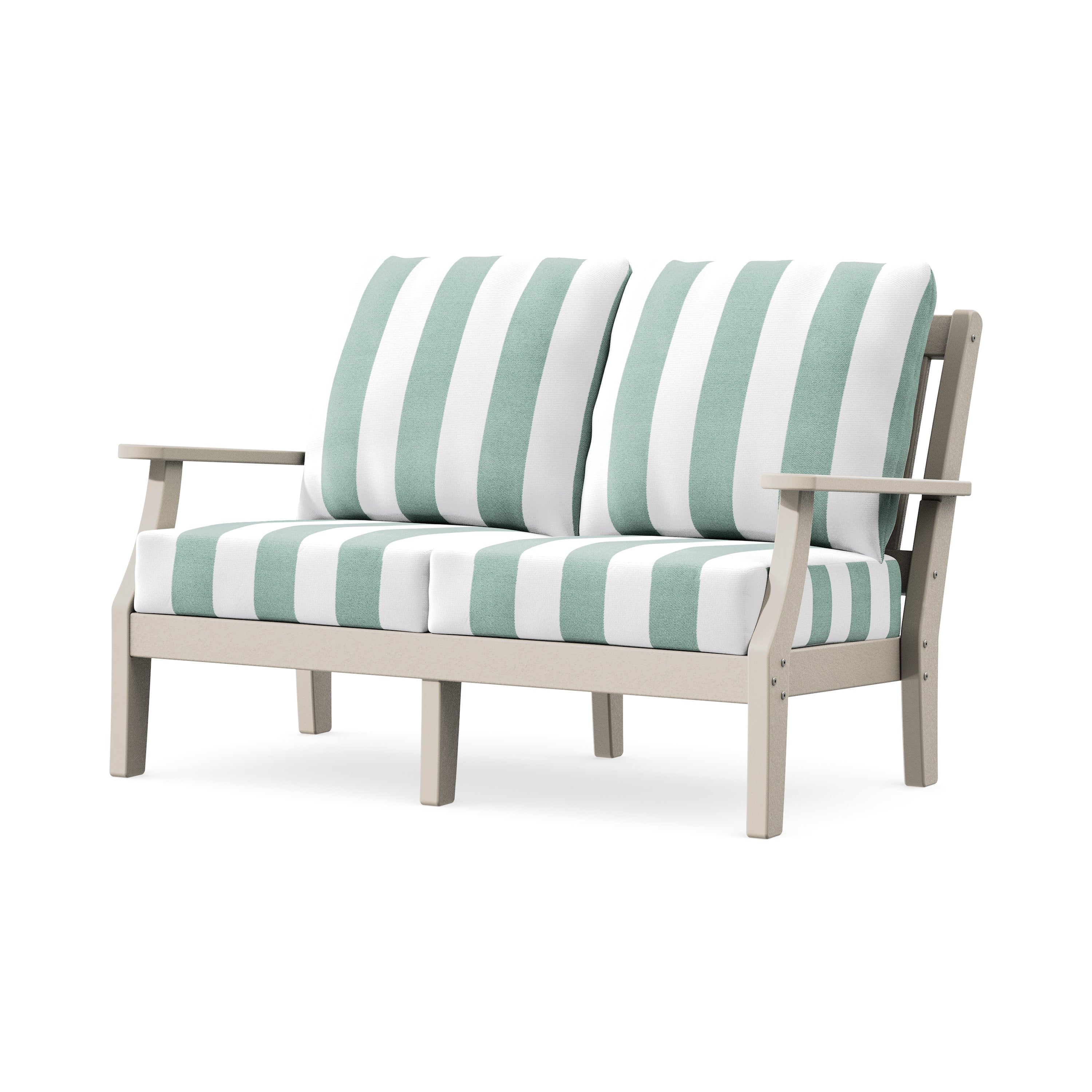 Chinoiserie Deep Seating Loveseat in Sand / Cabana Stripe Glacier Spa