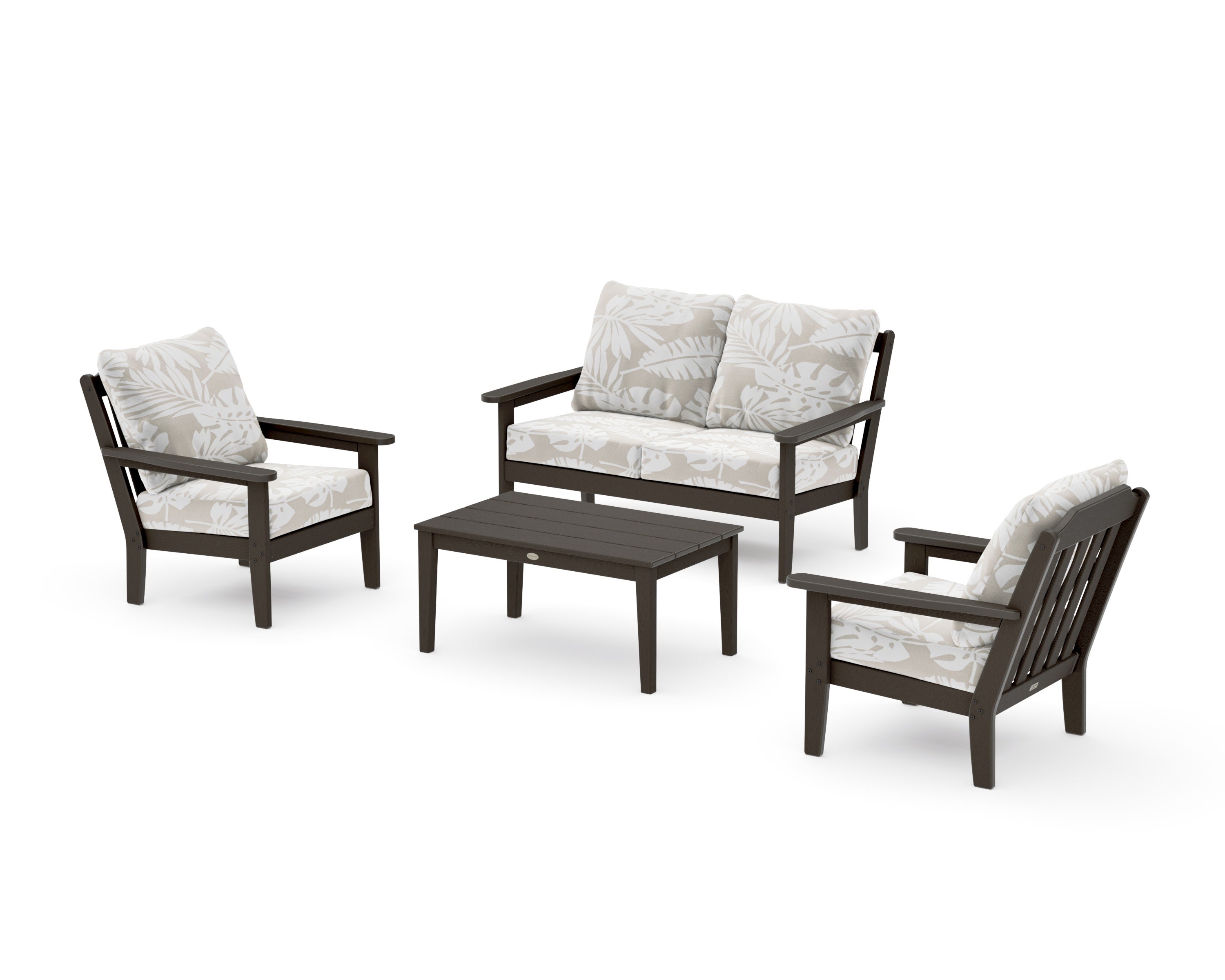 Cottage 4-Piece Deep Seating Set with Loveseat in Vintage Coffee / Leaf Dune Burlap