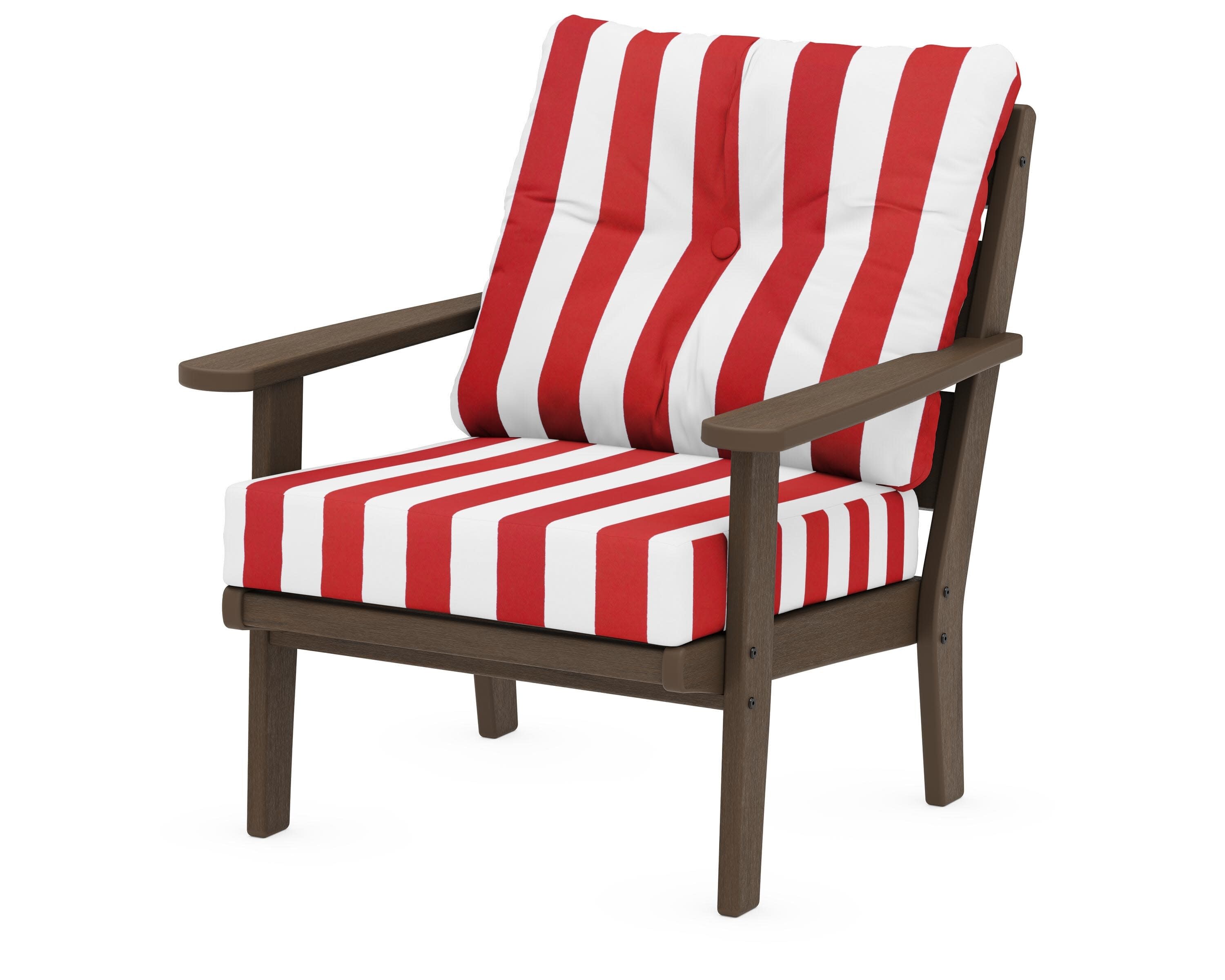 Lakeside Deep Seating Chair in Kona / Cabana Stripe Crimson