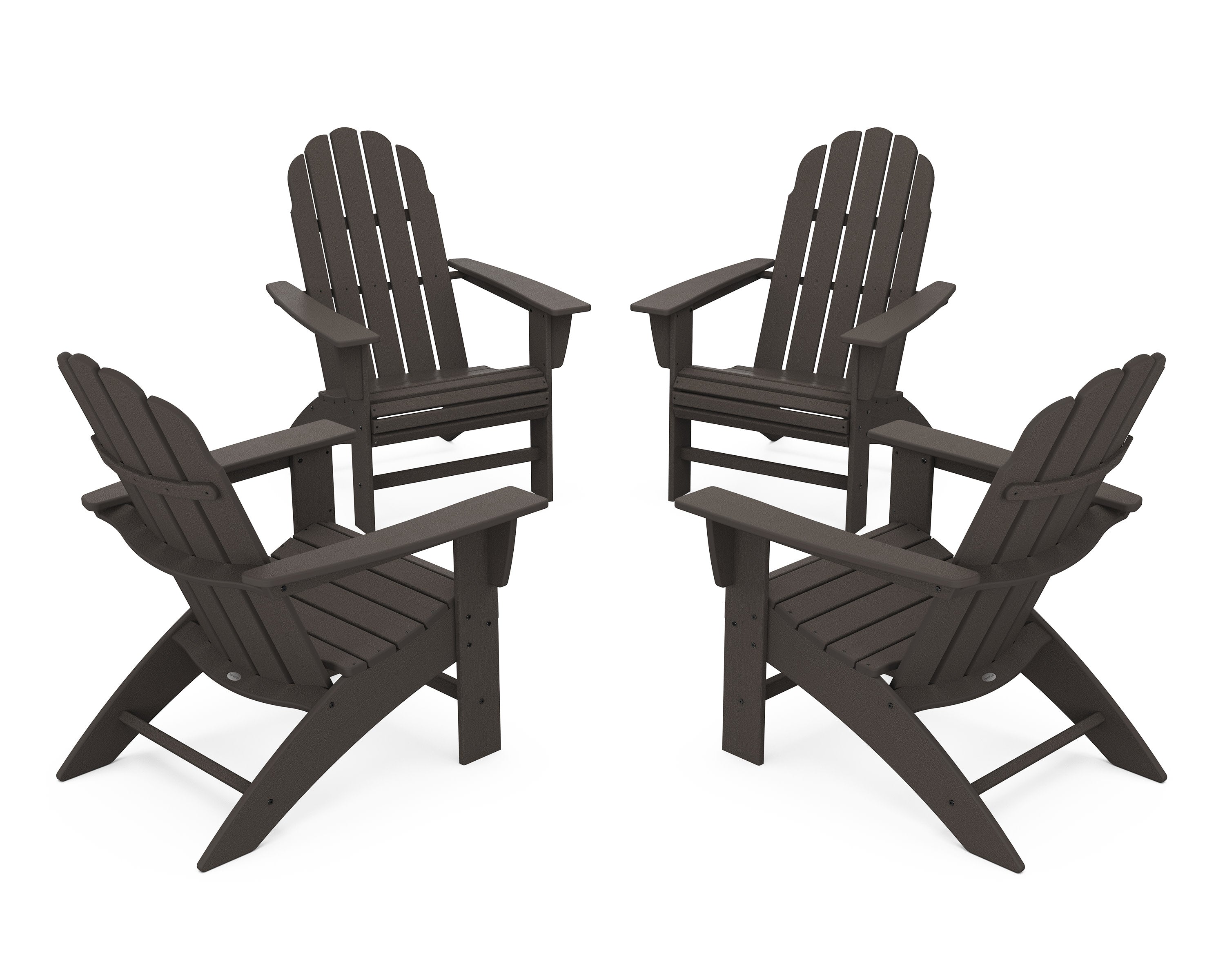 4-Piece Vineyard Curveback Adirondack Chair Conversation Set in Vintage Coffee