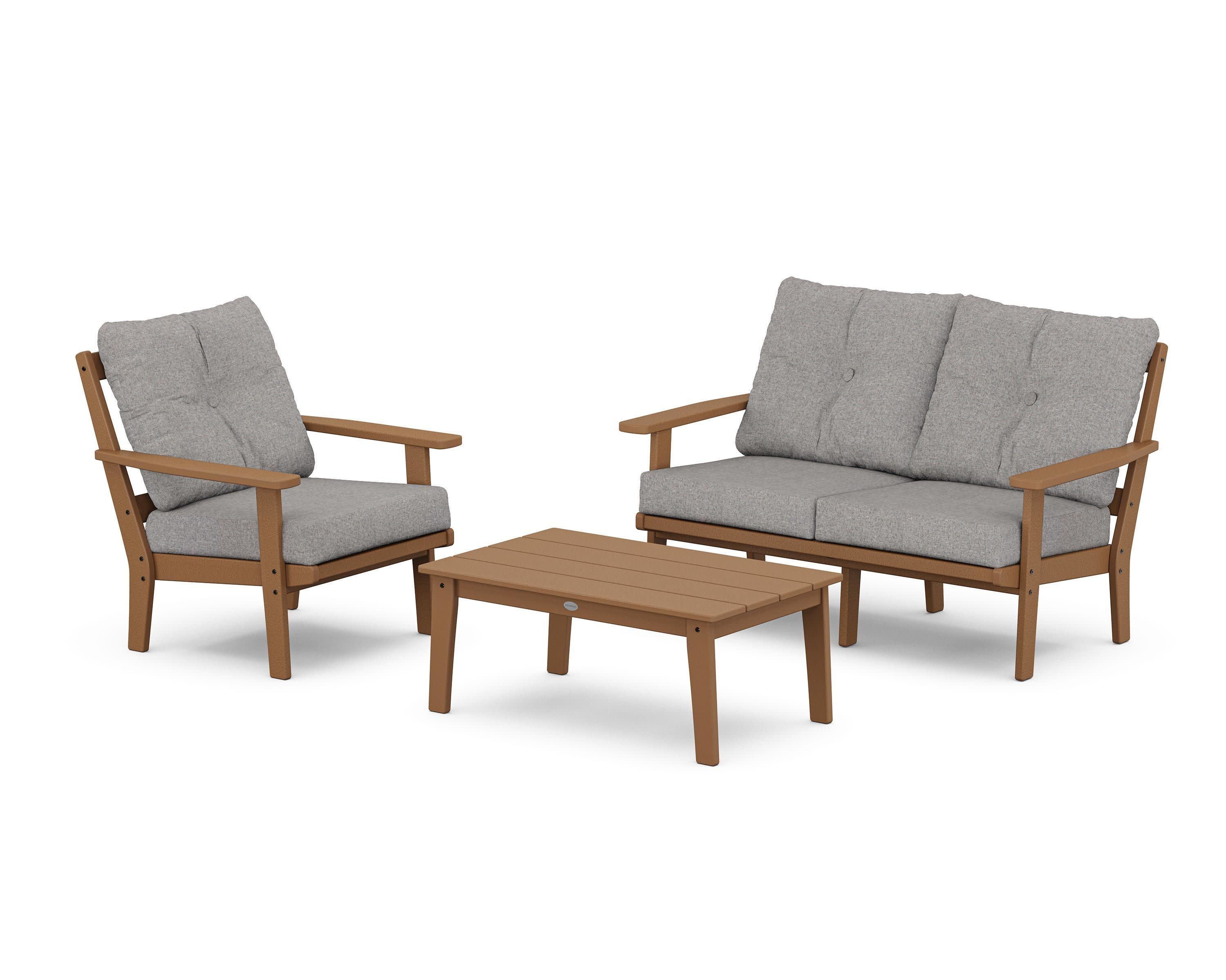 Oxford 3-Piece Deep Seating Set with Loveseat in Teak / Grey Mist