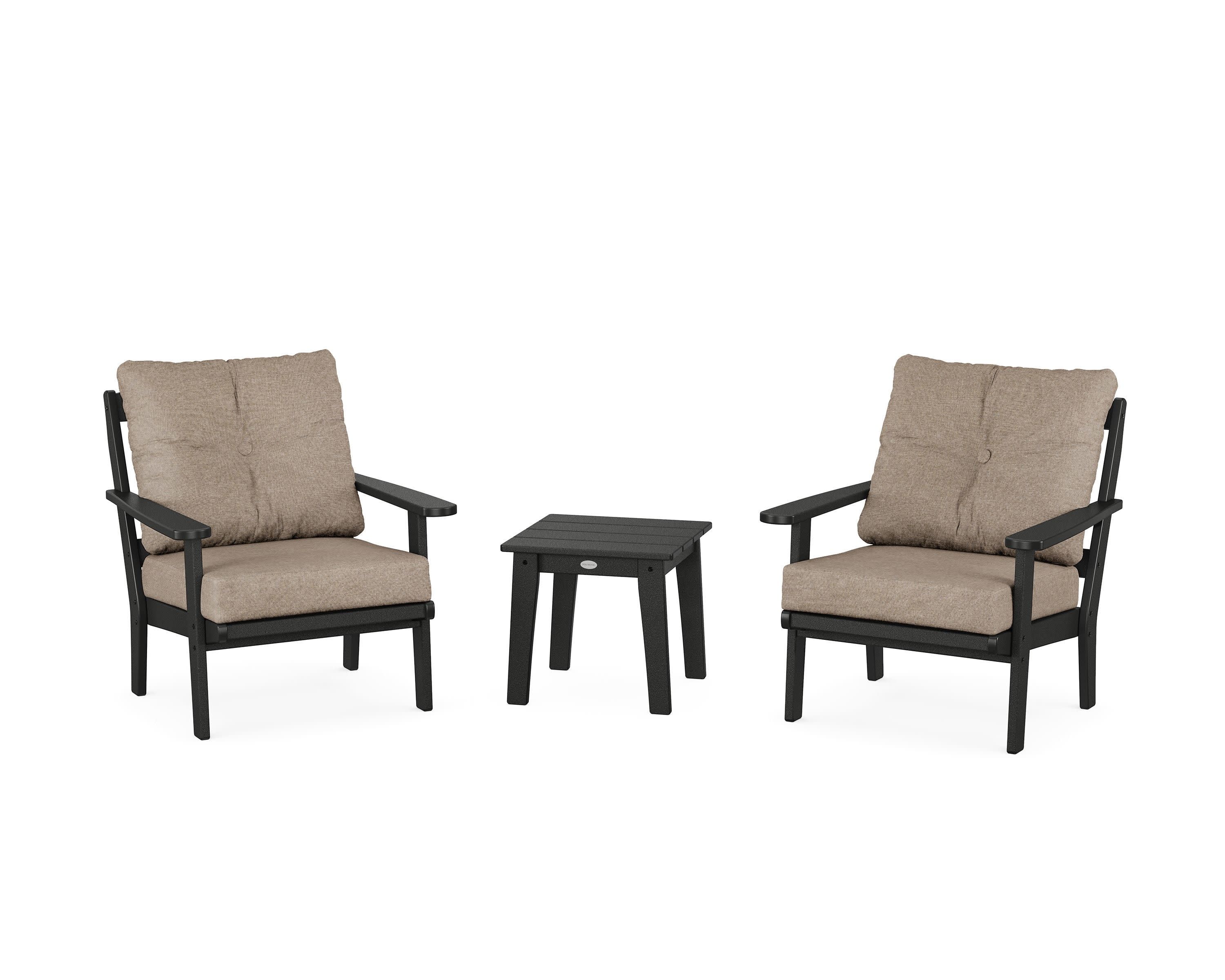 Mission 3-Piece Deep Seating Set in Black / Spiced Burlap