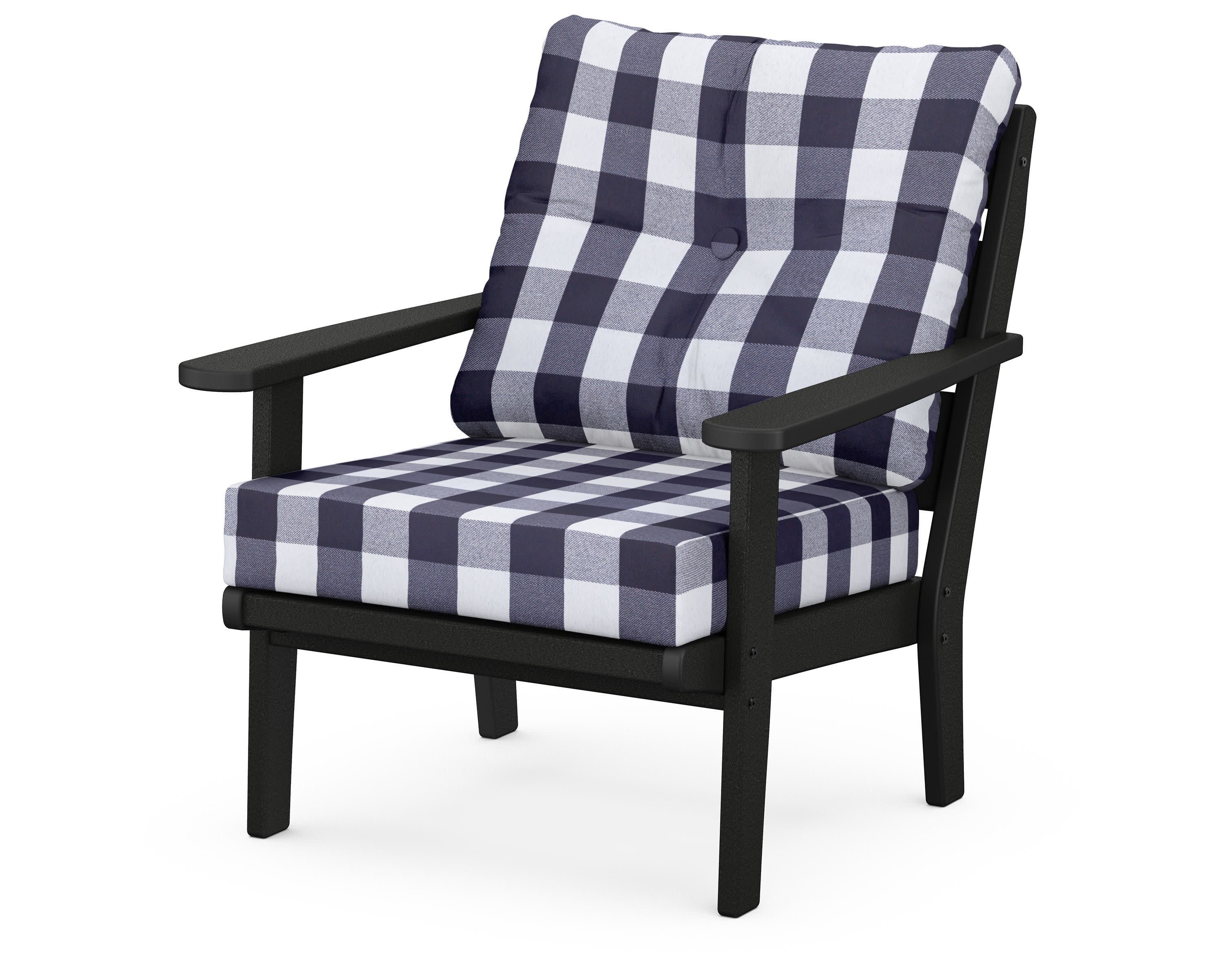 Lakeside Deep Seating Chair in Black / Buffalo Plaid Navy