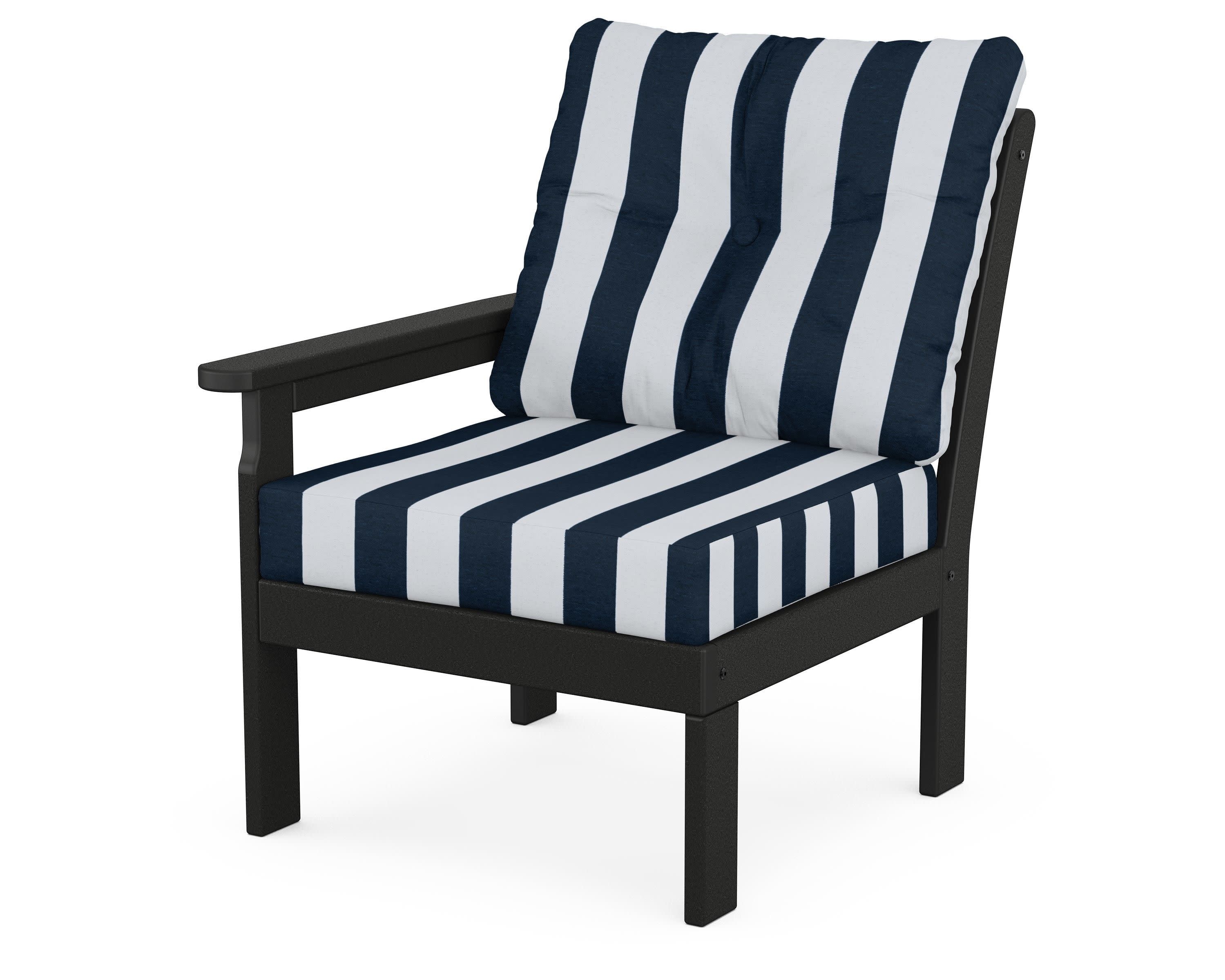 Vineyard Modular Left Arm Chair in Black / Cabana Stripe Marine Indigo